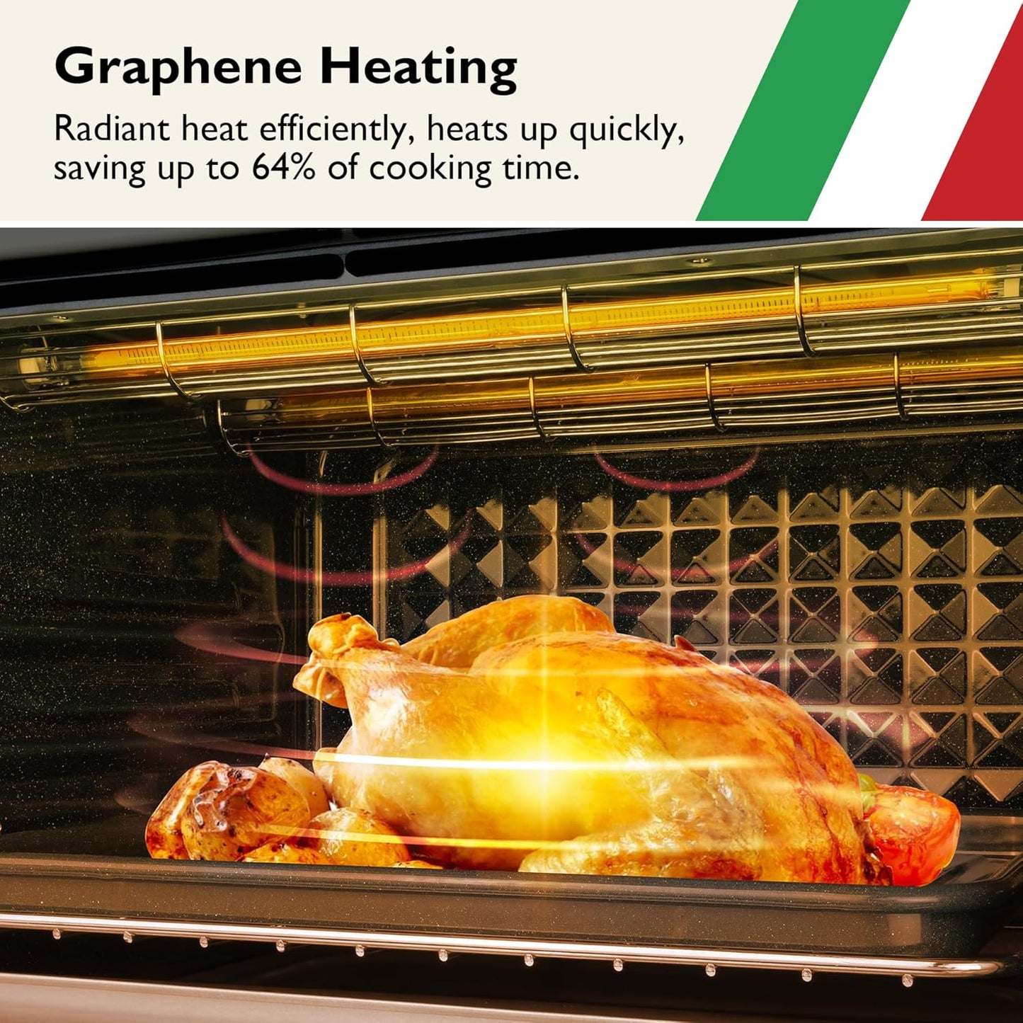 Air Fryer Toaster Oven Combo 10-in-1 Countertop Oven with Graphene Heating and True Convection, Non-Toxic Enamel Interior, Bake 12" Pizza, 6 Slices Toast, with Enamel Baking Pan Easy Clean