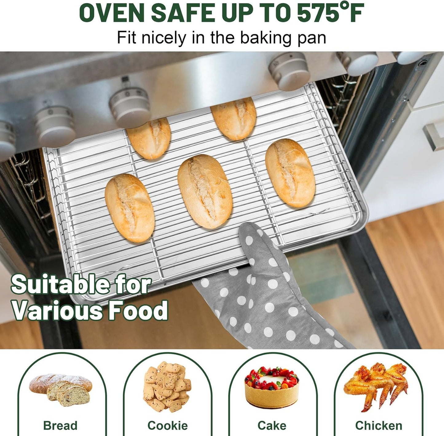 TeamFar Cooling Rack, 15.3” x 11.1” Stainless Steel Wire Baking Rack for Cooking Roasting Grilling, Fit for Oven Pan, Oven & Dishwasher Safe, Non-toxic & Heavy-Duty, 2PCS