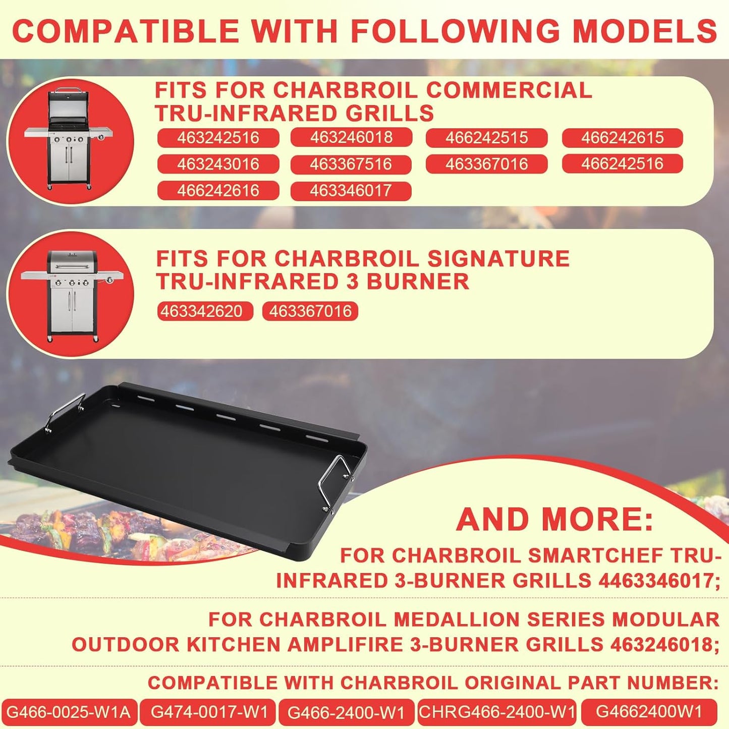 DcYourHome Full Size Griddle Insert for Charbroil Commercial TUR-Infrared Gas Grills 463242515 463242516 463367016 463246018, Carbon Steel Flat Top Griddle Plate for Charbroil 3-Burner Grill Parts