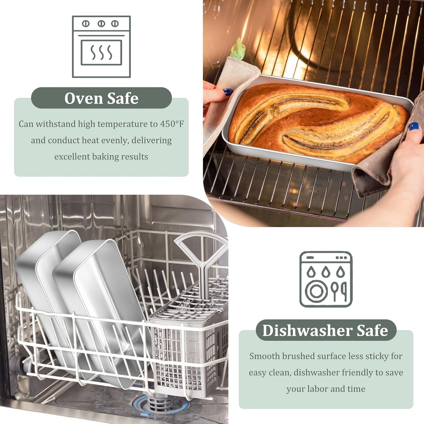 TeamFar Loaf Pan, 12 x 5 Inch Stainless Steel Loaf Pans for Baking Bread, 4 Pack Large Bread Loaf Baking Pan for Homemade Bread, Meatloaf, Cake, Brownies, Non-Toxic, Heavy-duty, Oven & Dishwasher Safe