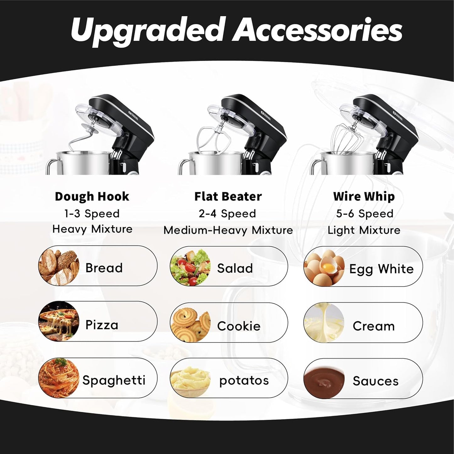 Kitchen in the box Stand Mixer, 900W 7.5QT Kitchen Electric Mixer, 6-Speed Tilt-Head Food Mixer for Baking with Dough Hook,Wire Whip,Beater (Black)