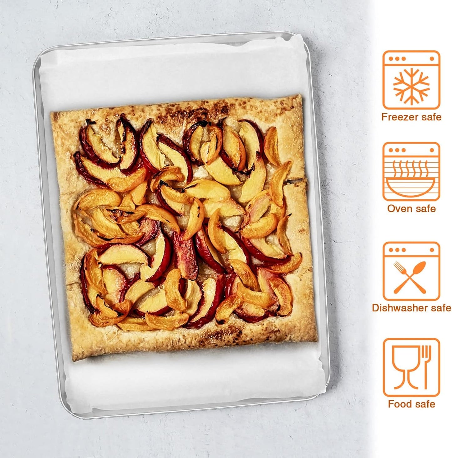 E-far Baking Cookie Sheet Set of 2, 12.4”x9.7” Stainless Steel Baking Sheet Pan for Oven with 50 Parchment Paper, Rectangle Baking Tray for Cooking Roasting, Rust Free & Heavy Duty, Dishwasher Safe