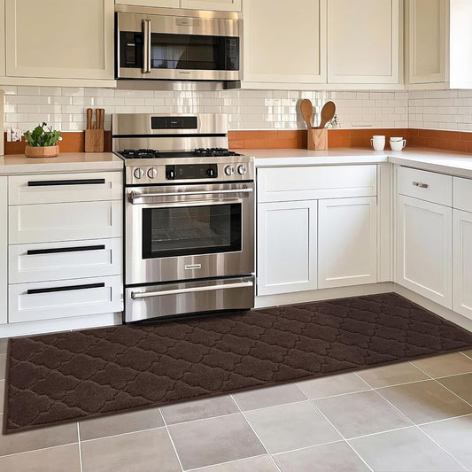 COSY HOMEER Soft Kitchen Floor Mats for in Front of Sink Super Absorbent Kitchen Rugs and Mats 20"x79" Non-Skid Kitchen Mat Standing Mat Washable,Polyester,Brown