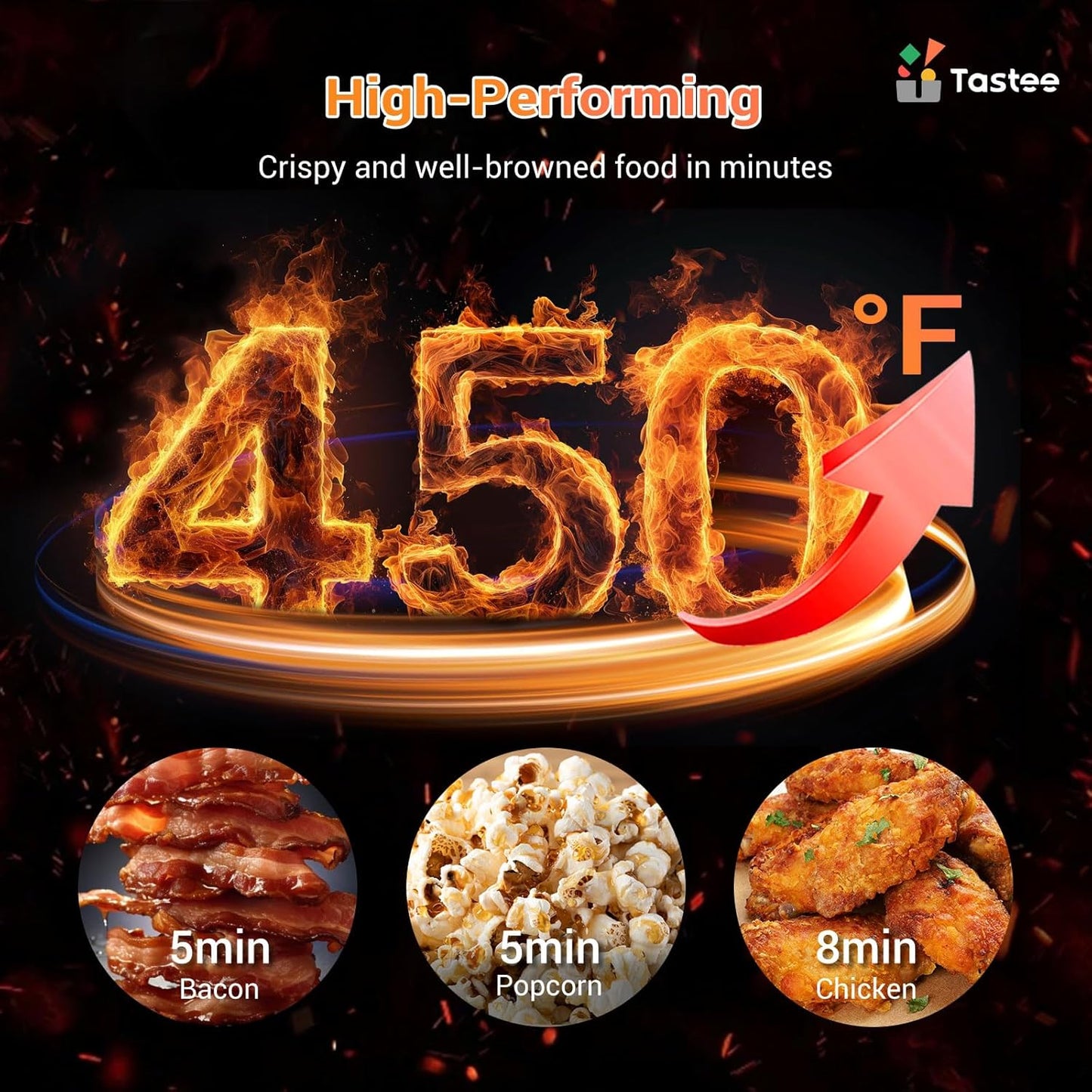 Tastee Ceramic Air Fryer, 8-in-1 Compact 5.5QT AirFryers, 450°F Digital Airfryer Dehydrator with Smart Probe, 24 Presets One-touch Cooking, In-app Recipes with Window, Dishwasher-safe & Non-stick