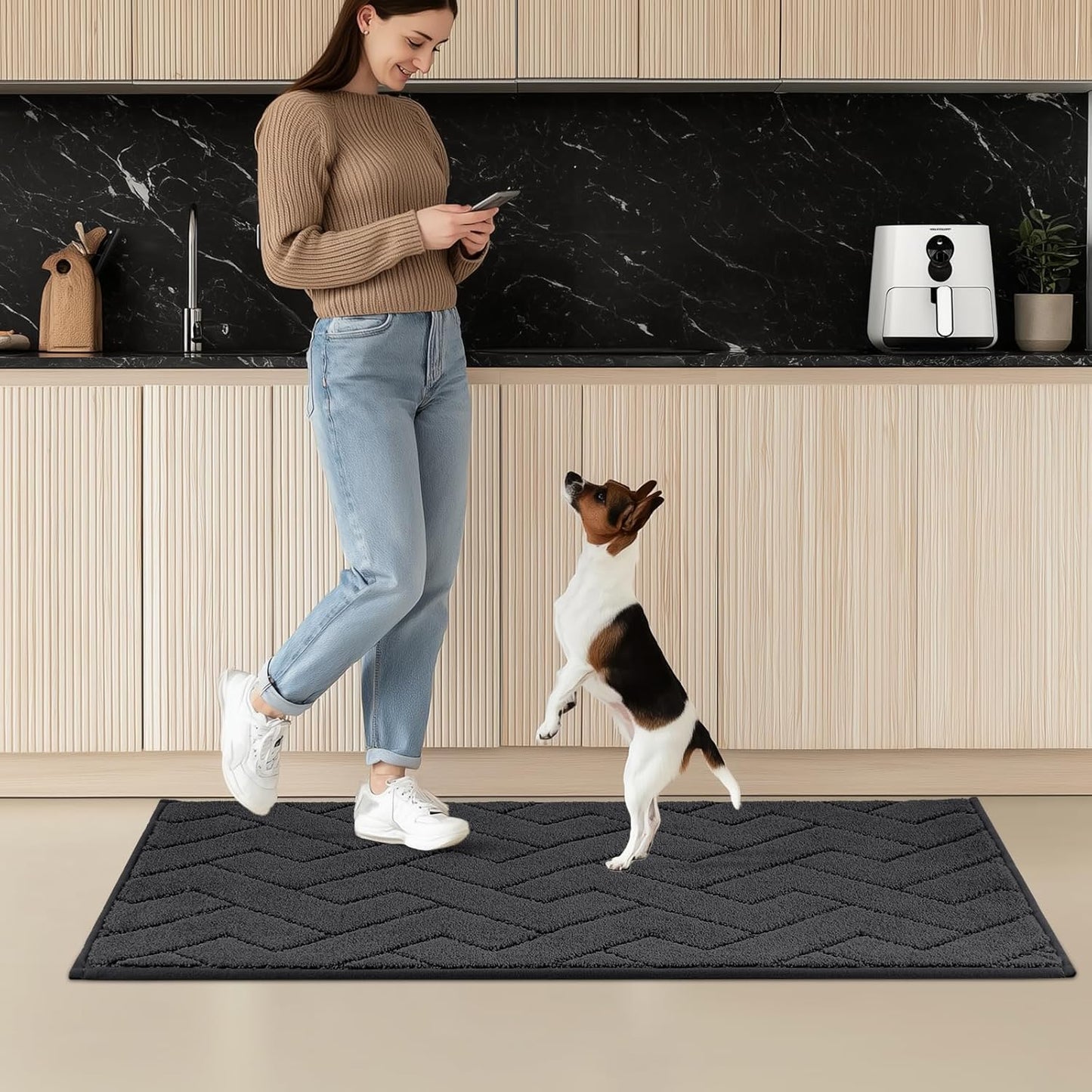 Machine Washable Kitchen Rugs 24" x 70", Non-Slip Kitchen Runner Rugs Mats for Floor, Absorbent Comfort Standing Mats for Kitchen, Sink, Laundry and Hallway, Rolled Packaging, Charcoal