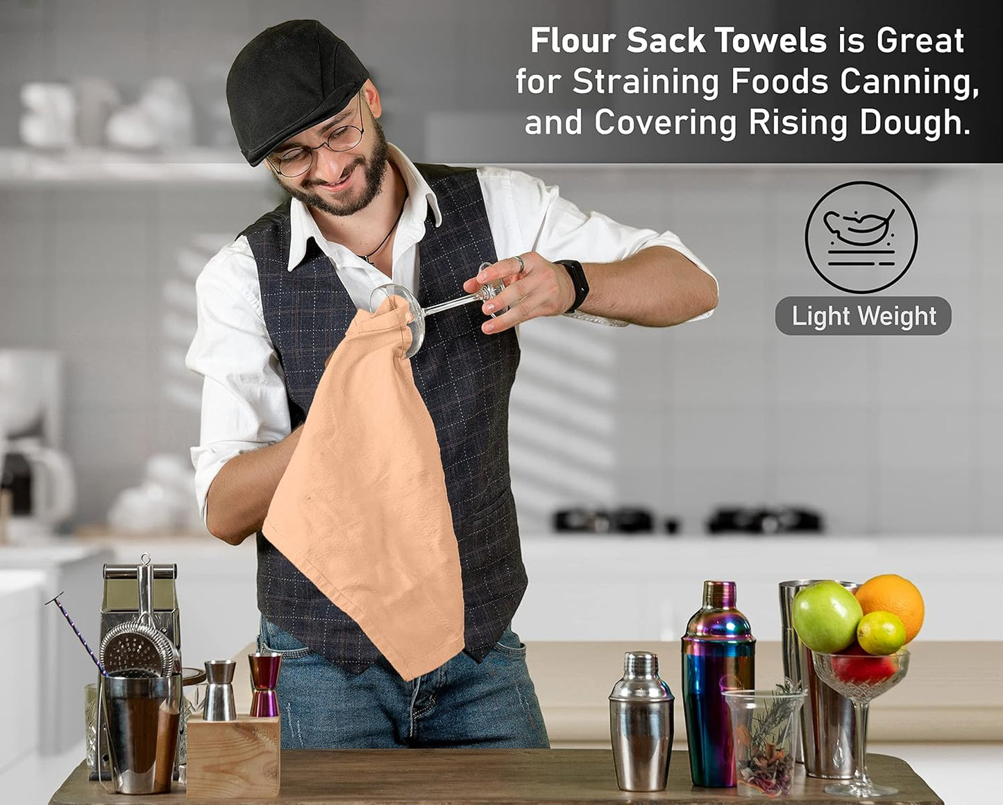 RUVANTI Flour Sack Towels 6 Pack 28x28 Inch, 100% Cotton Tea Towel, Reusable, Machine Washable, Absorbent BarTowels - Dish Cloth Perfect for Drying Dishes & Cleaning - Peach