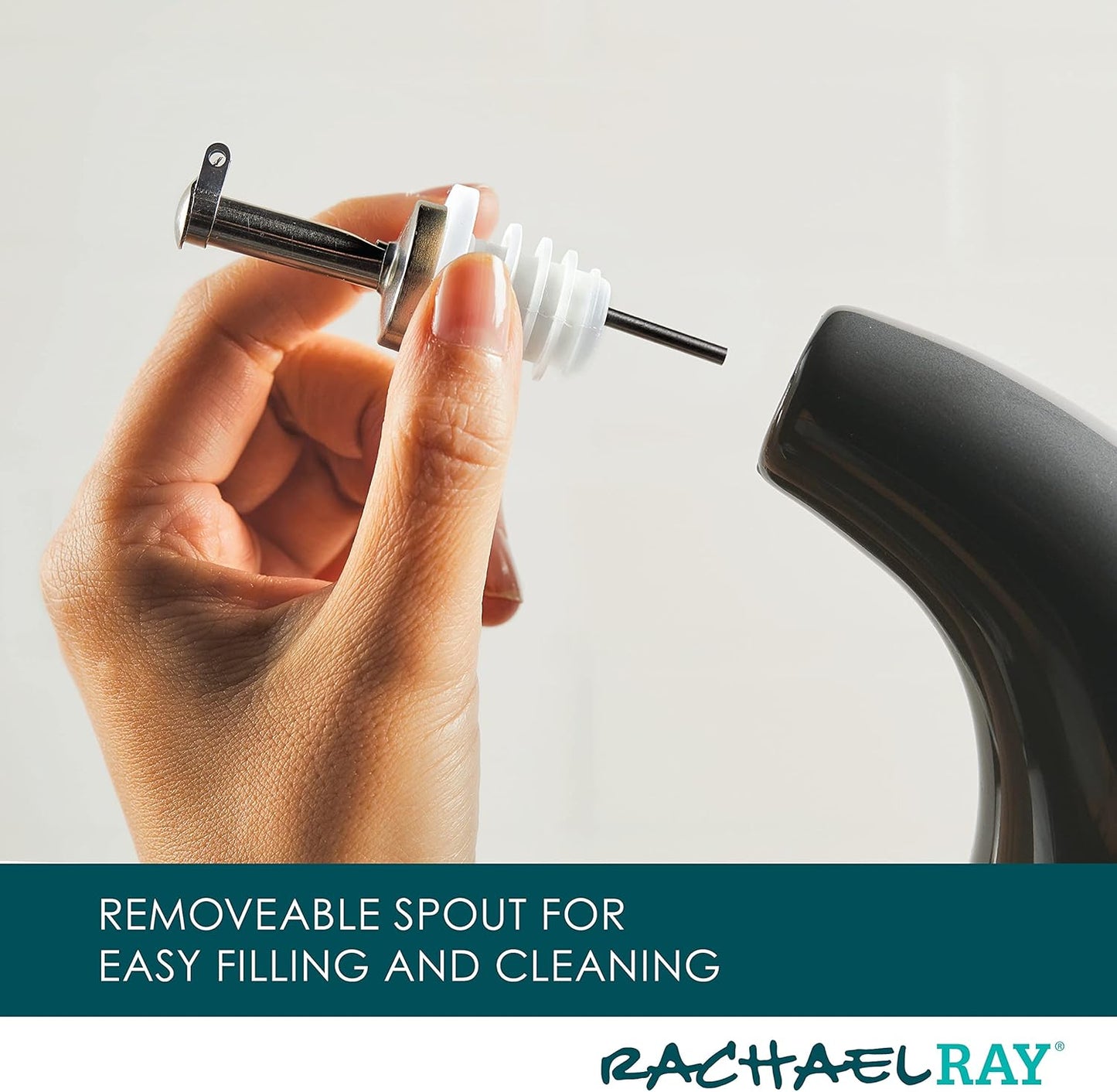 Rachael Ray 48465 Ceramic EVOO Oil and Vinegar Dispensing Bottle with Spout, 24 Ounce - Dark Gray