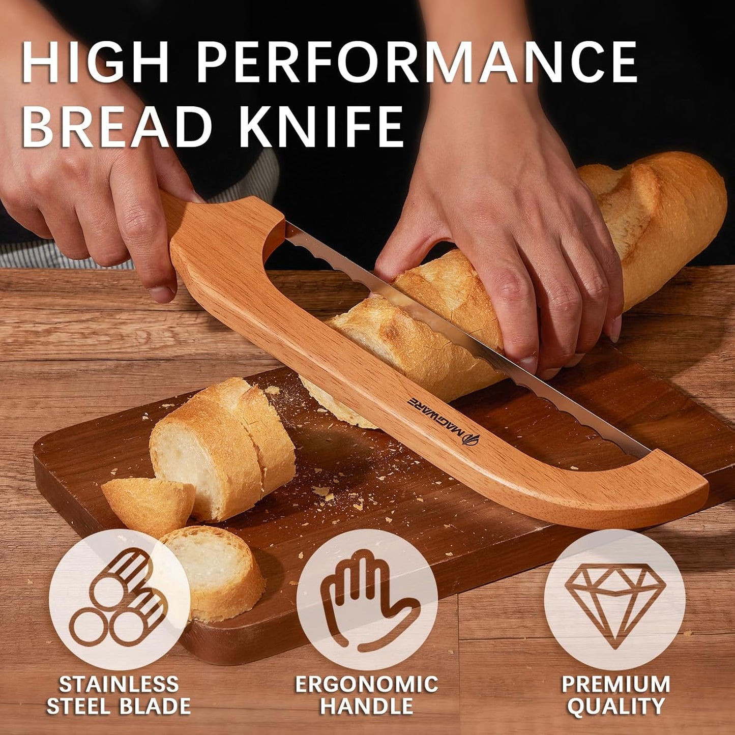 Sourdough Bread Knife, Sharp Bread Slicer for Homemade Bread, Wooden Bread Bow Knife Bread Cutter for Slicing (Natural Oak)