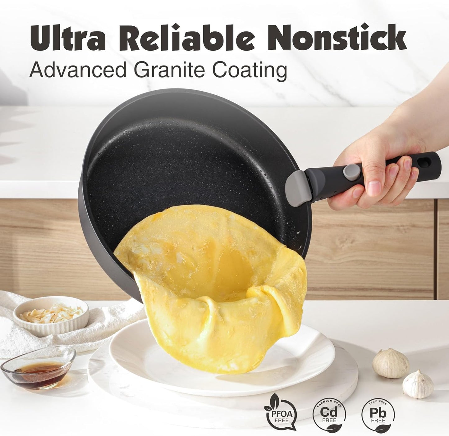 SENSARTE 17 Piece Pots and Pans Set, Nonstick Detachable Handle Cookware Set, Induction Kitchen Cookware Set with Removable Handle, Healthy Non Stick for RV, Dishwasher ＆ Oven Safe, PFOA Free (Black)