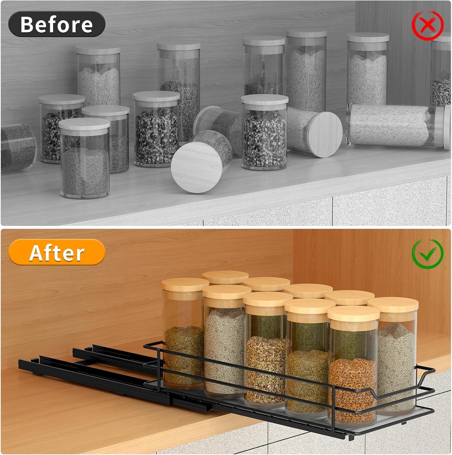 Pull Out Spice Rack Organizer for Cabinet, Heavy Duty Slide Out Spice Rack Organizer for Kitchen Cabinets and Pantry, Fits Spices, Sauces, Canned Food (4.5''Wx10.5''Dx2.5''H)
