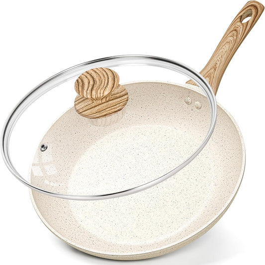 MICHELANGELO Frying Pans Nonstick - 12 Inch Frying Pan with Lid, Large 12 Inch Skillet with Ergonomic Handle, Non-Toxic Fry Pan - All Cooktops Compatible