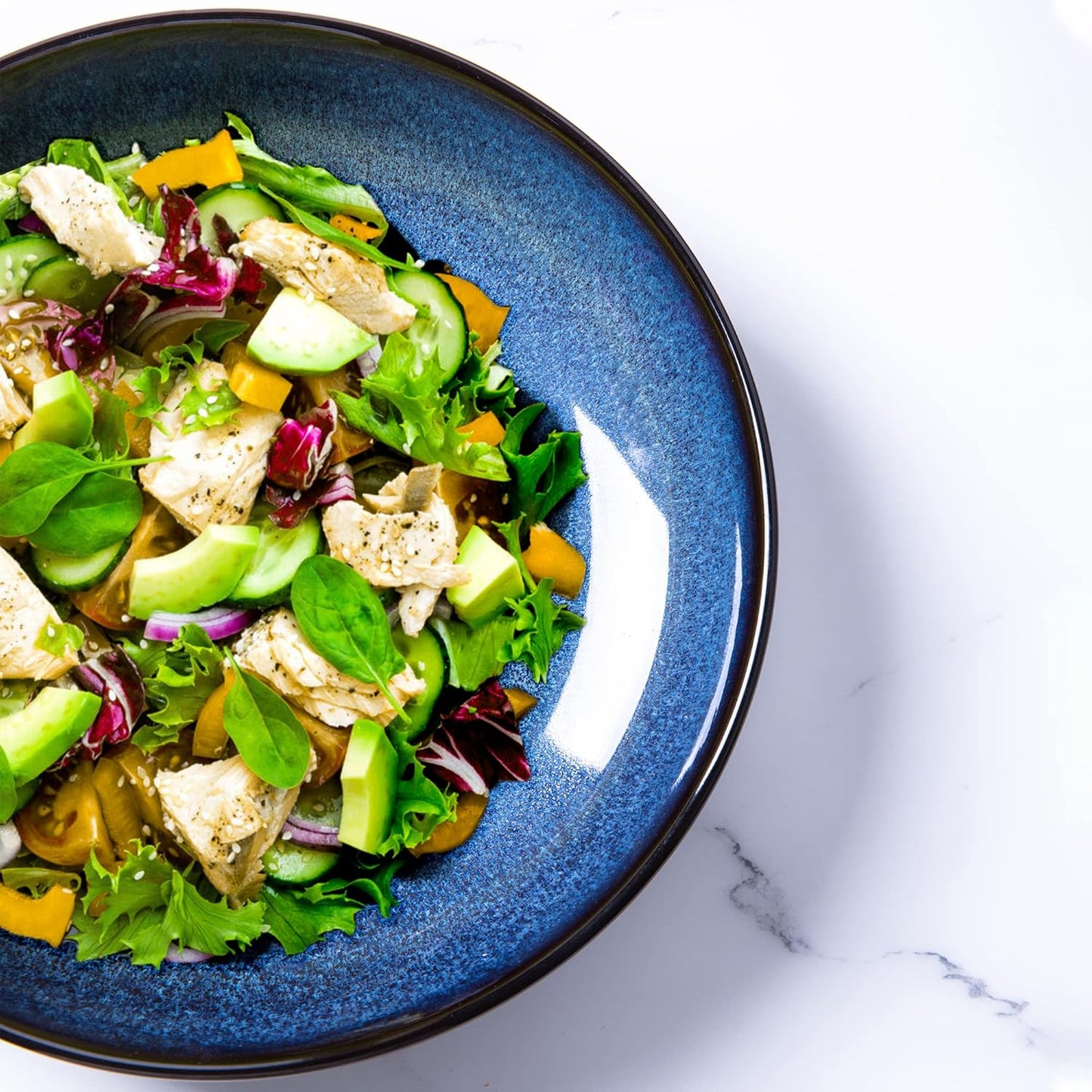 LERATIO Pasta Bowls,Ceramic 38oz Pasta Bowls,9.0" Reactive Glaze Pasta Bowl Set of 4,Microwave & Dishwasher,Oven Safe,Large Wide Serving Bowls for Salad, Dessert,Pizza,Fruit -Blue