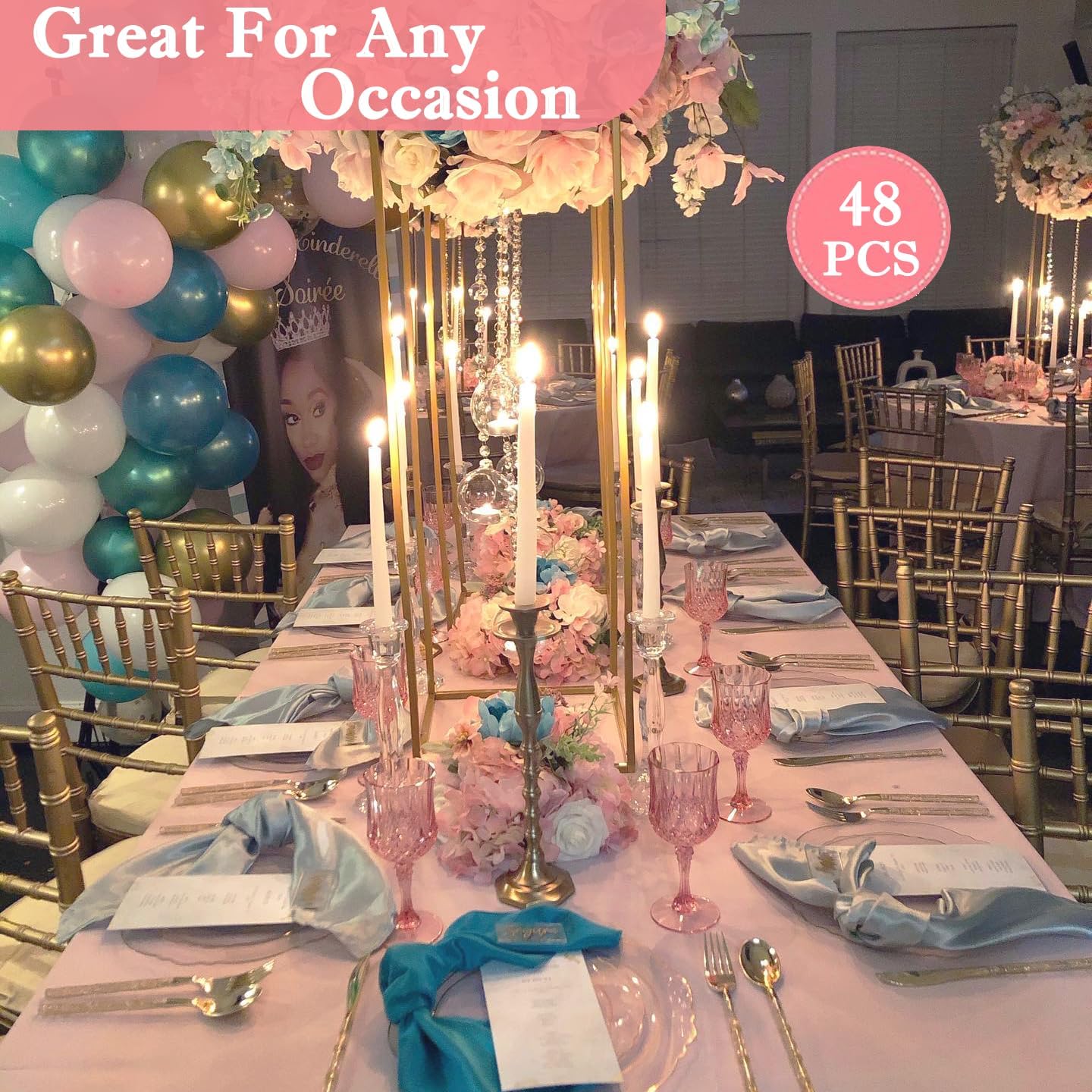 Plastic Wine Glasses，Plastic Goblets Vintage Style Cordial Drinking Glasses for Wedding Reception, Grand Event Party Supplies (48, Pink)