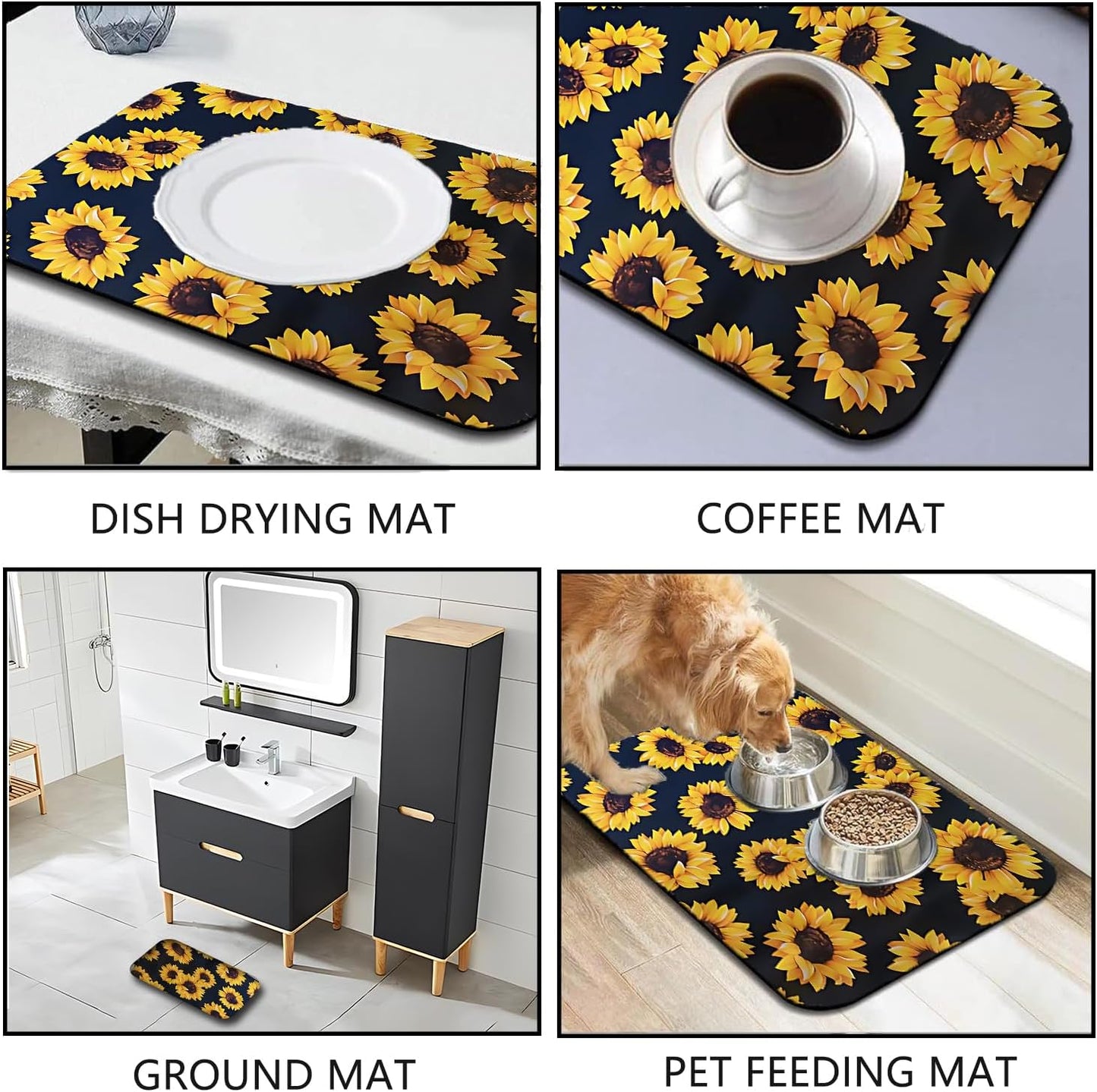 Dish Drying Mat Foldable Fall Kitchen Drying Mat Absorbent Sink Mat Multi-Purpose Coffee Pad Easy To Clean,Kitchen Gadgets,sunflower decor(sunflower) (12inches*15inches)