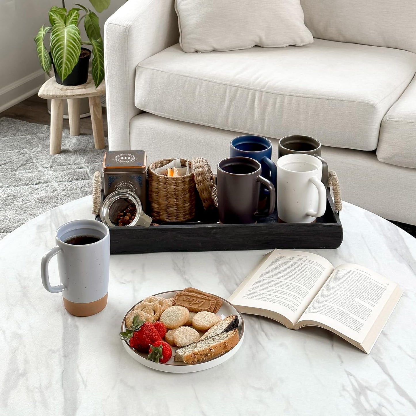 Mora Ceramics Large Tea Mug with Loose Leaf Infuser and Ceramic Lid, 18 oz, Portable, Microwave and Dishwasher Safe, Tall Coffee Cup - Rustic Matte Ceramic Glaze, Modern Herbal Tea Strainer, Sleet