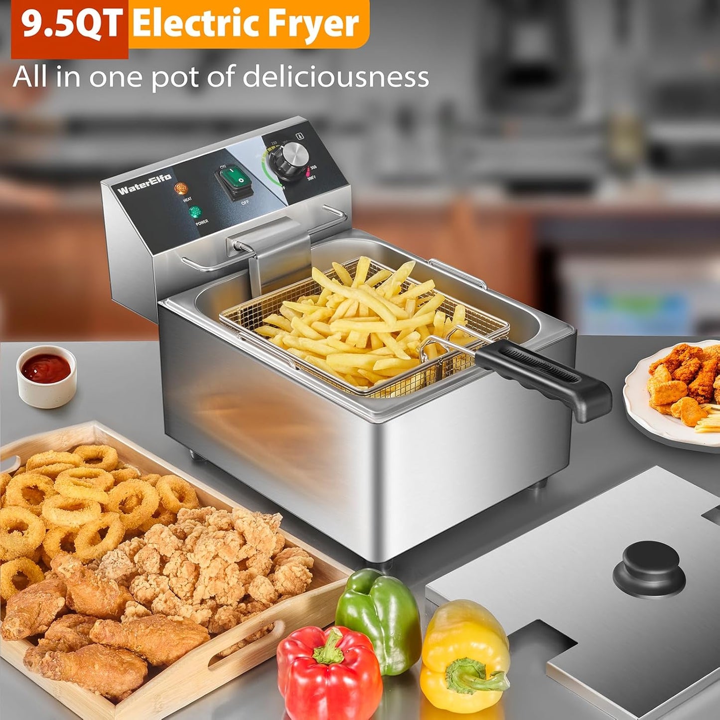Deep Fryer With Basket 9L/9.5QT Home Use Small Deep Fryer 1800W Commercial Deep Fryers For Kitchens And Dining Rooms With Thermostat Stainless Steels 120V