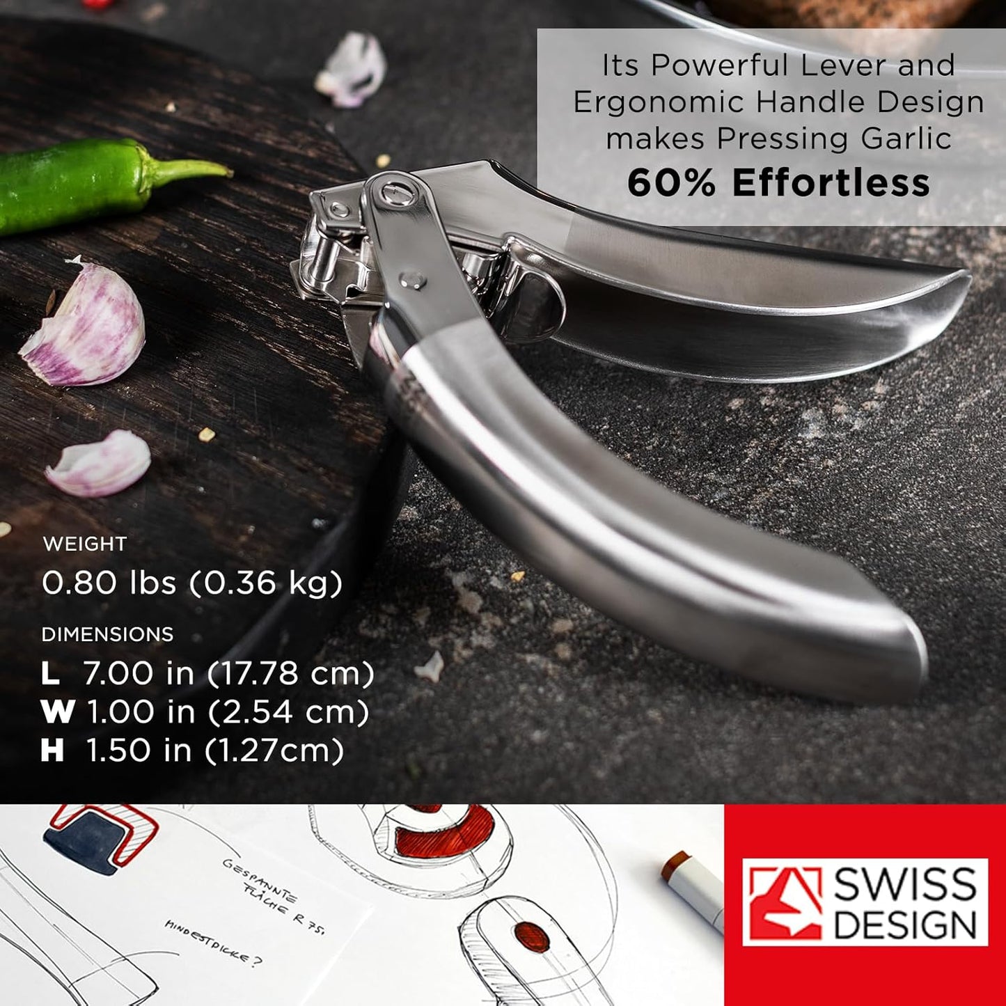 Kuhn Rikon Epicurean Garlic Press, Stainless Steel, 6.5 x 1 x 1.5 inches, Silver