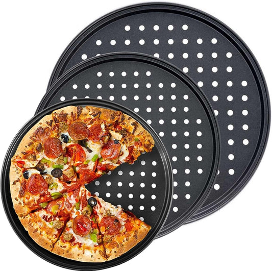Handook Pizza Pan Set, Carbon Steel Pizza Pan with Holes, for Oven Baking Supplies & Home, Kitchen, Restaurant（9 Inch &10 Inch &12 Inch）