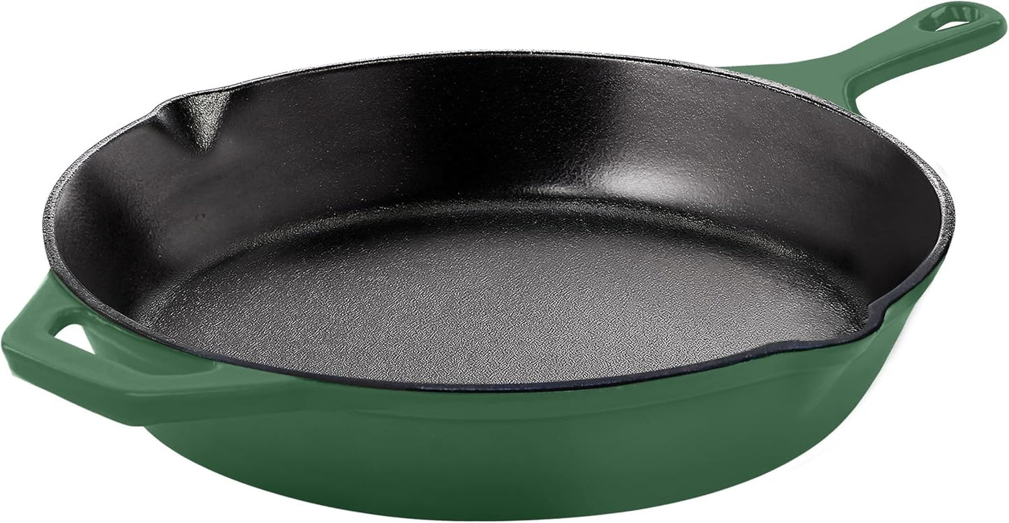 Utopia Kitchen Cast Iron Frying Pan 10.25 Inch, Cast Iron Chefs Pan, Pre Seasoned Skillet, Safe Grill Cookware for Indoor & Outdoor Use, Green