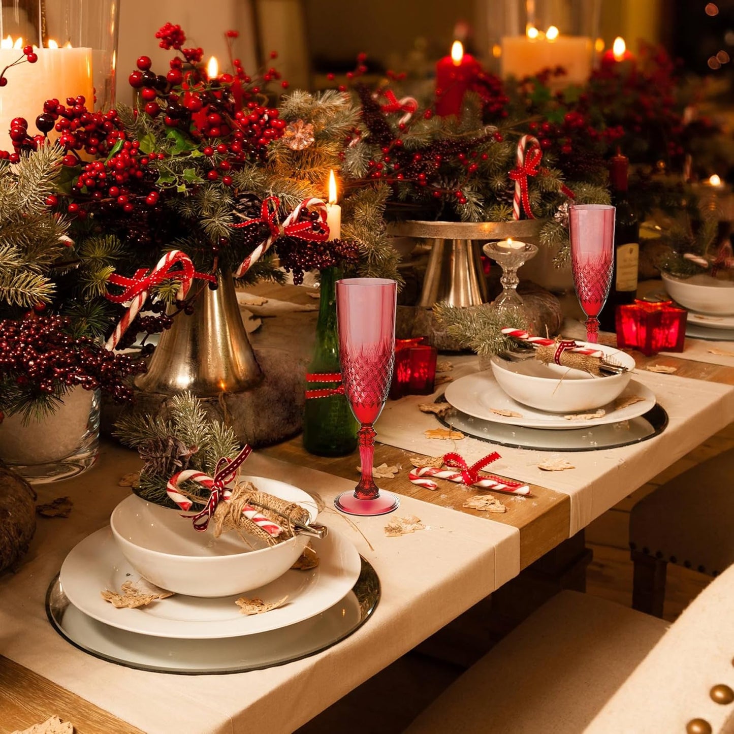 Plastic Champagne Flutes, 12PCS Dark Red Plastic Wine Glasses Goblets Reusable Champagne Flute for Christmas, Weddings, Bachelor Parties, Toasting, and Events(12, Dark Red)