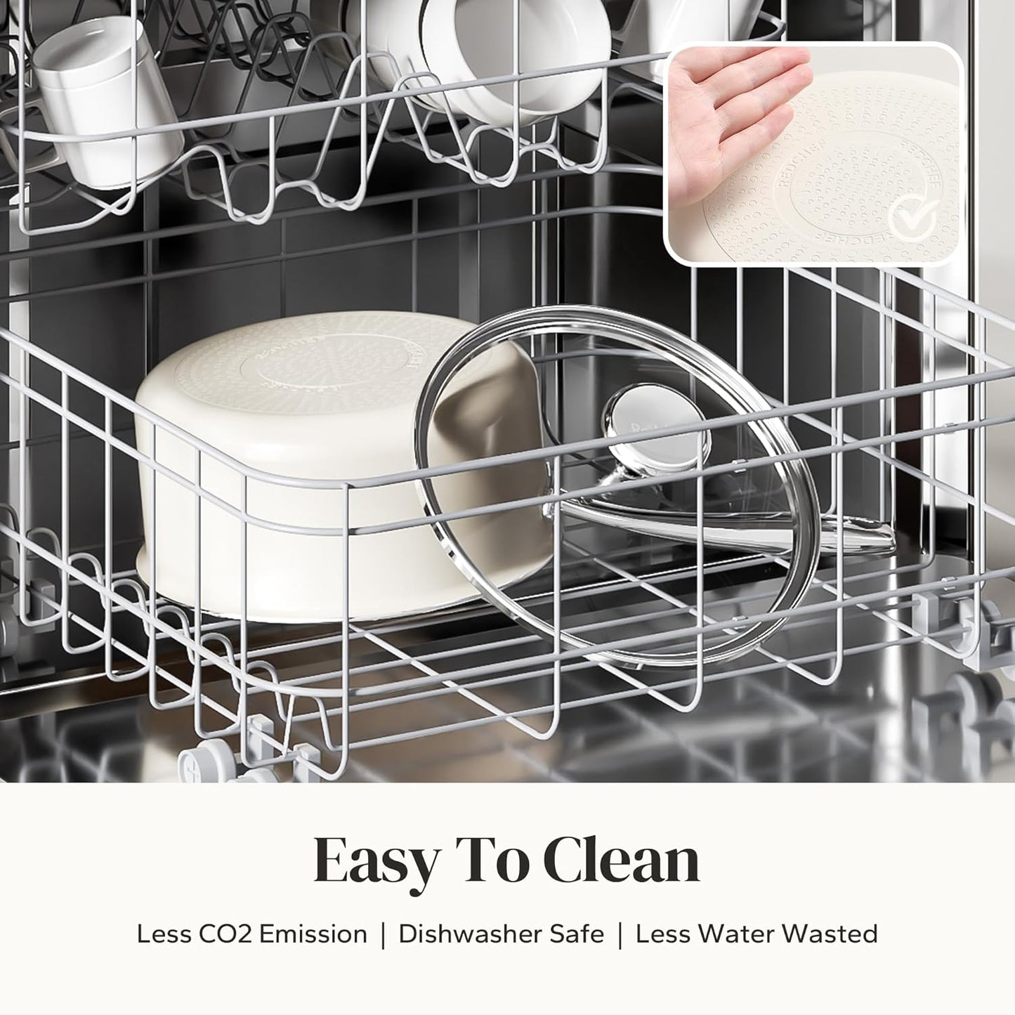 Redchef Nonstick Ceramic Sauce Pan With Lid, 3.5QT Small Cooking Pot with Stay-Cool Handle, Kitchen Non Toxic Soup Pot, PTFE & PFOA Free, Oven & Dishwasher Safe, Compatible with All Stovetops-Beige