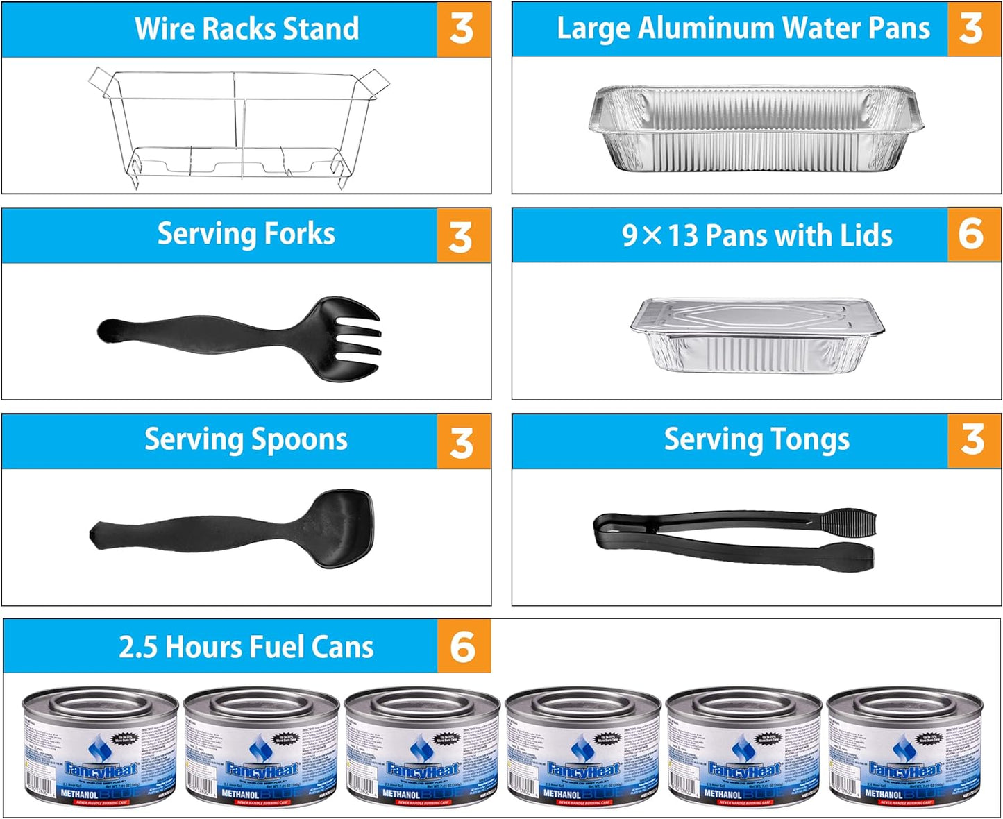 Disposable Chafing Dish Buffet Set, Food Warmers for Parties, Complete 33 Pcs of Chafing Servers with Covers, Catering Supplies with Full-Size Pans (9x13), Warming Trays for Food with Utensils & Lids