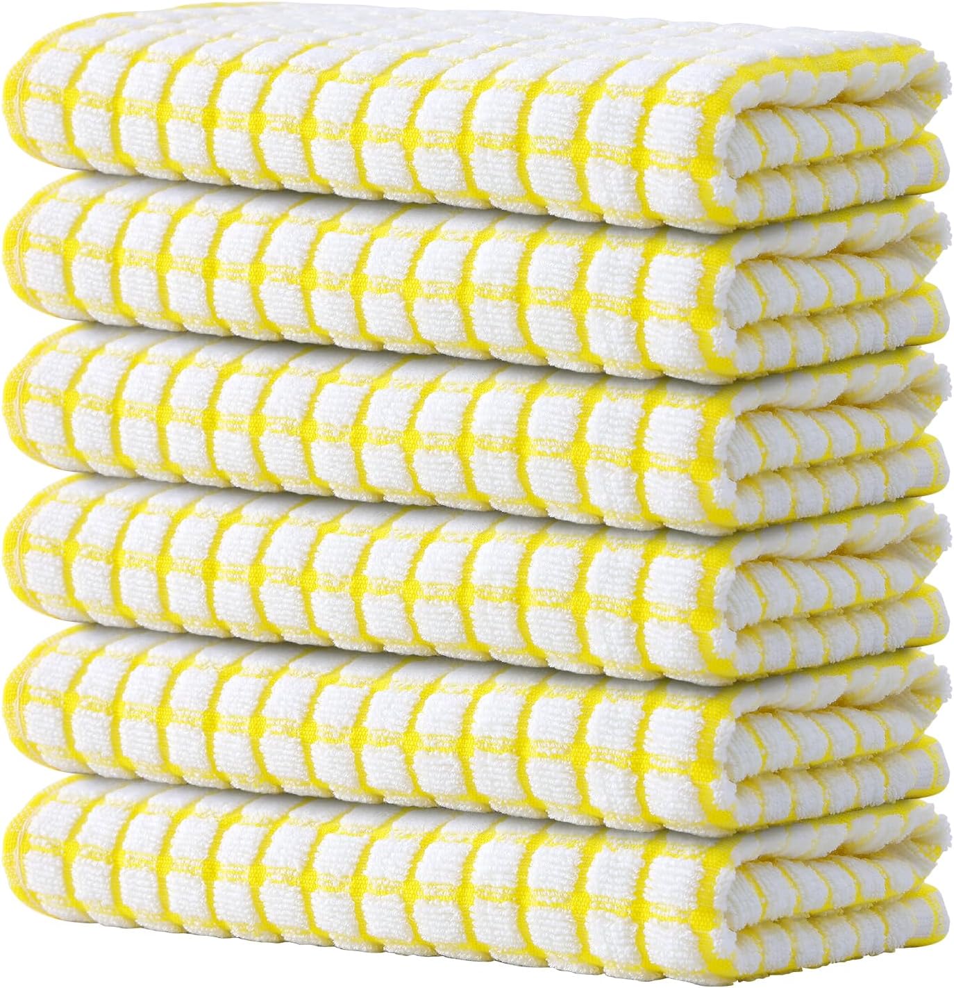 Kitinjoy Cotton 6 Pack Terry Kitchen Towels, 16 x 25 Inches Super Soft and Absorbent Dish Towels, Quick Drying Hand Towels for Kitchen Drying, Yellow