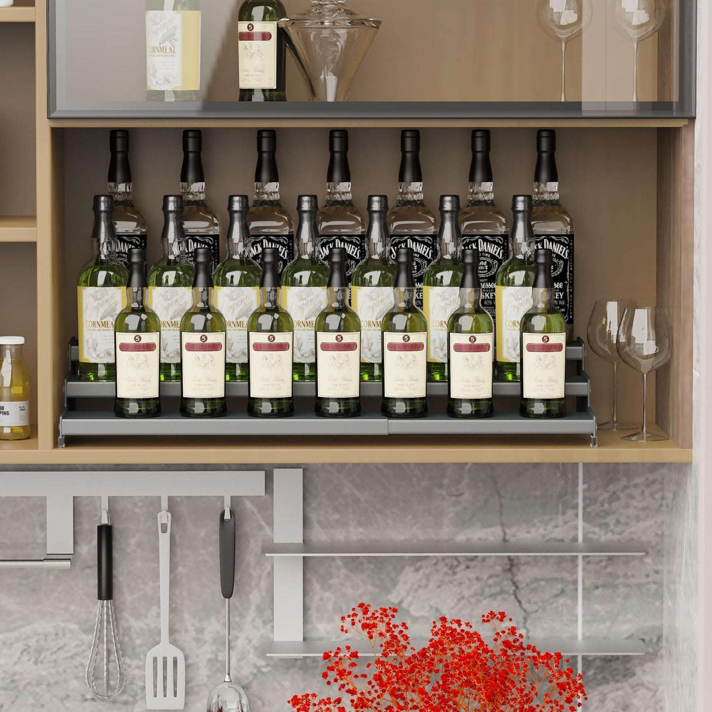 Expandable Spice Rack Storage organizer with 3-Tier step shelf cabinet,seasoning rack organizion.Great for Kitchen countertop shelves,Bathroom,dressing table,Cupboard,Pantry and more(2packs/Gun-gray)