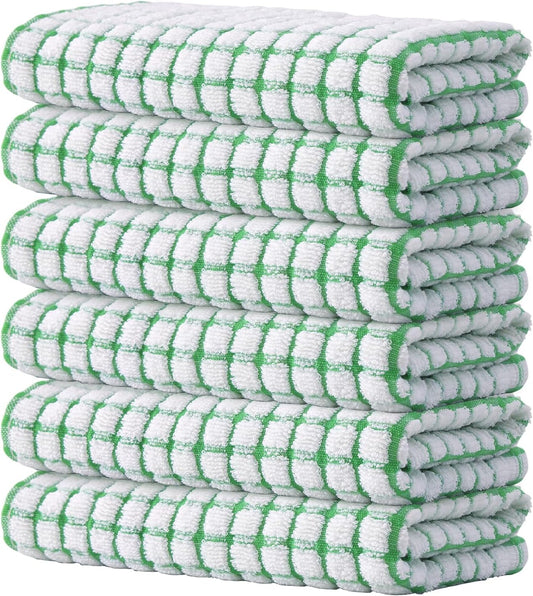 Kitinjoy Cotton 6 Pack Terry Kitchen Towels, 16 x 25 Inches Super Soft and Absorbent Dish Towels, Quick Drying Hand Towels for Kitchen Drying, Green