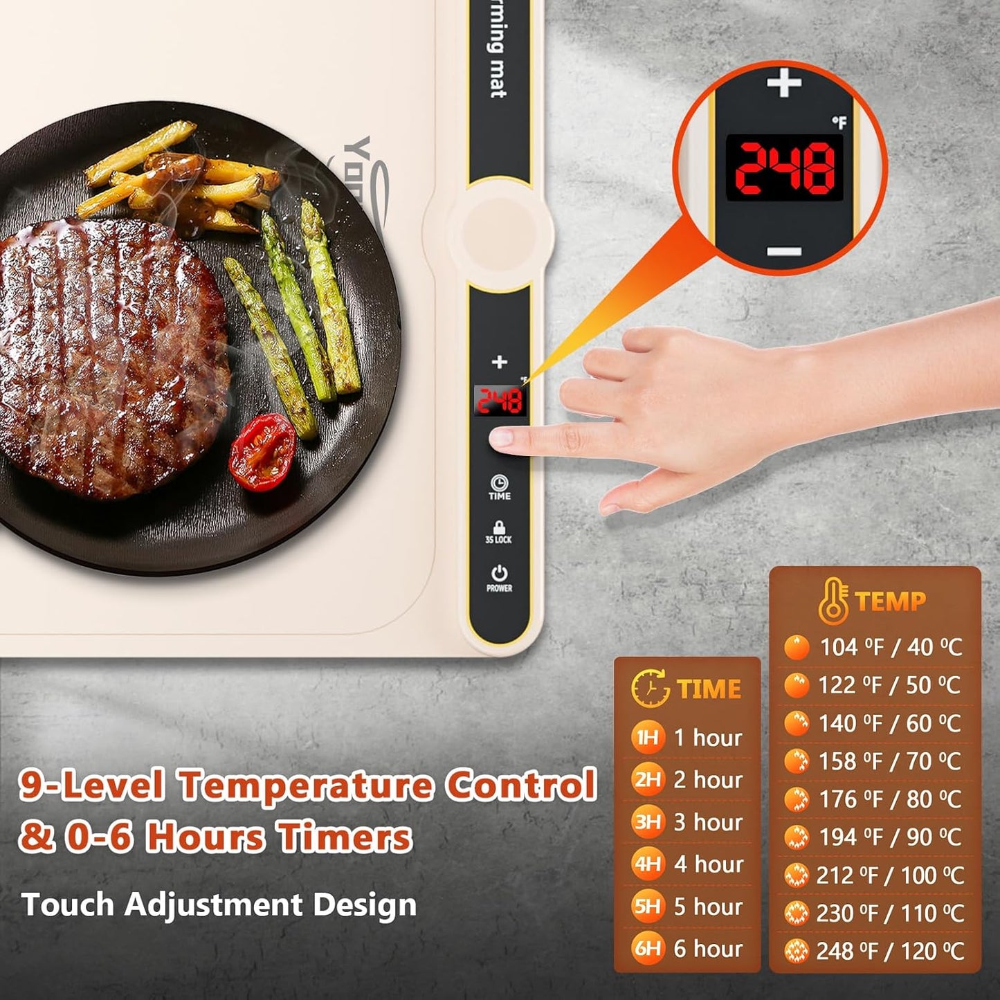 Warming Mat for Food Extra Large - Food Warming Mat, 31.7"x15" Heating Mat for Food with 9 Temperature Settings and 6H Timer, Full Surface Heating Warming Tray for Parties Daily Use(Beige)