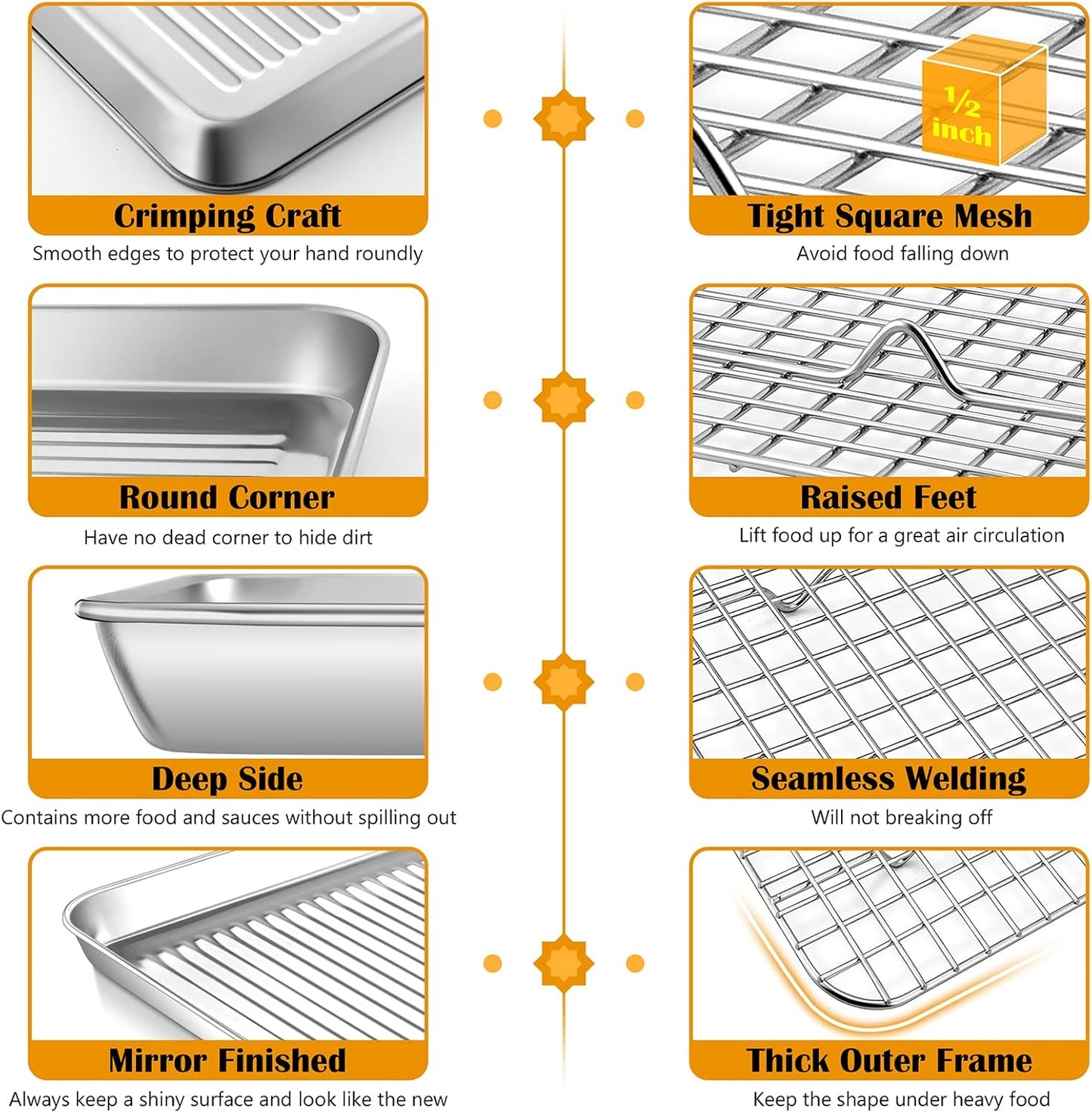 P&P CHEF Baking Oven Pan with Wire Rack, Stainless Steel Baking Oven Sheet Tray, Bacon Pan and Cooling Rack for Cooking Roasting Cookie, Dishwasher Safe & Easy Clean, 16 x 12 x 1 Inch