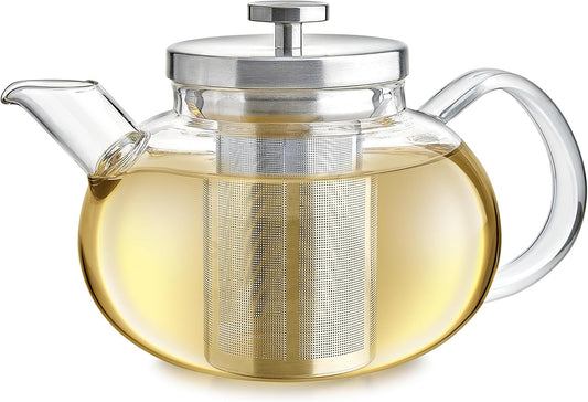 Teabloom Connoisseur Glass Teapot with Stainless Steel Infuser for Loose Tea – 4-Cup Capacity, Stovetop-Safe, Durable Borosilicate Glass, Perfect for Hot and Iced Tea