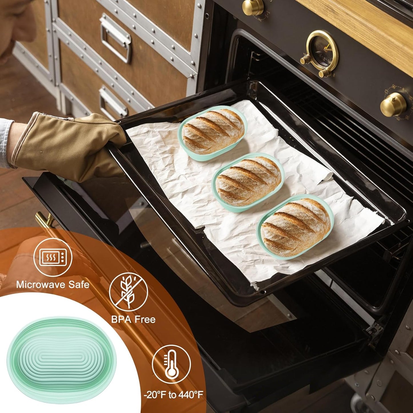 Silicone Banneton, Sourdough Bread Baskets (Set of 5, 6.5 Inch), Mini Oval Proofing Bowls, Bread Making Baking Supplies, Banneton proofing basket for Sourdough Baking