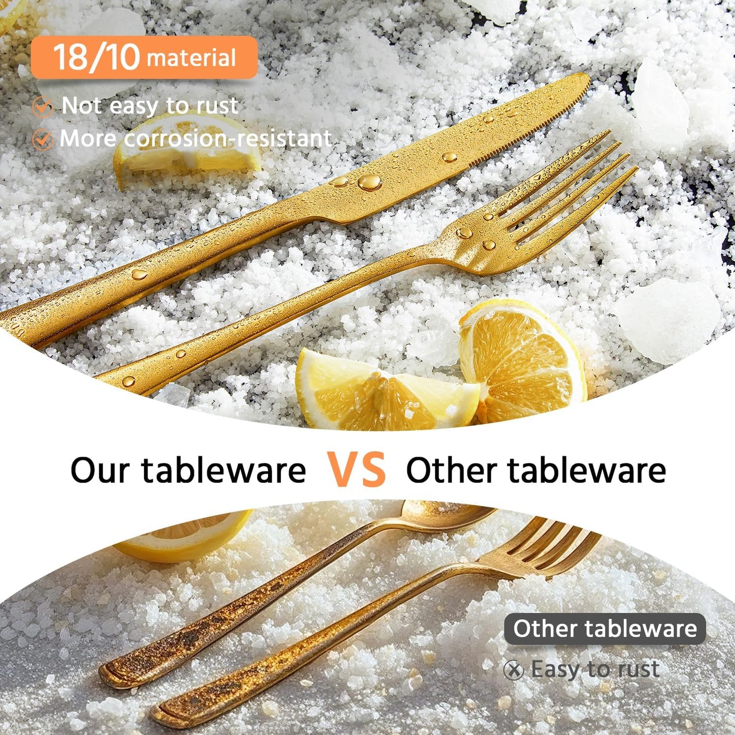 KINGSTONE Silverware Set for 8, 40-Piece Forged 18/10 Stainless Steel Flatware Set, Mirror Finish Cutlery Set Dishwasher Safe for Home, Restaurant, Wedding, Party,Gold