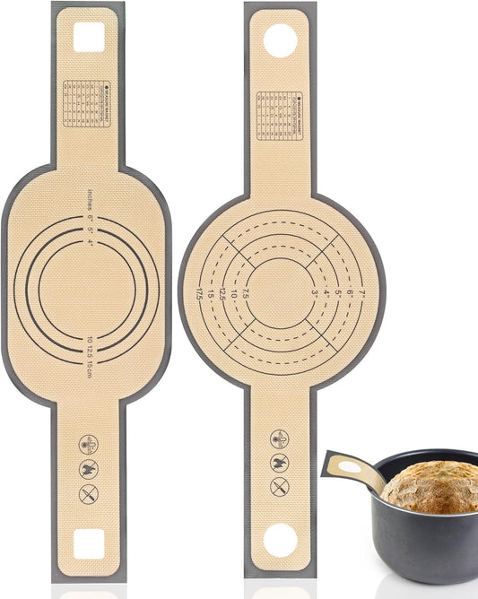 Silicone Bread Sling for Dutch Oven, 2 PCS Non-Stick & Easy Clean Reusable Silicone Bread Baking Mat with Long Handles, Easy to Transfer Sourdough Bread(Grey), medium, Gray