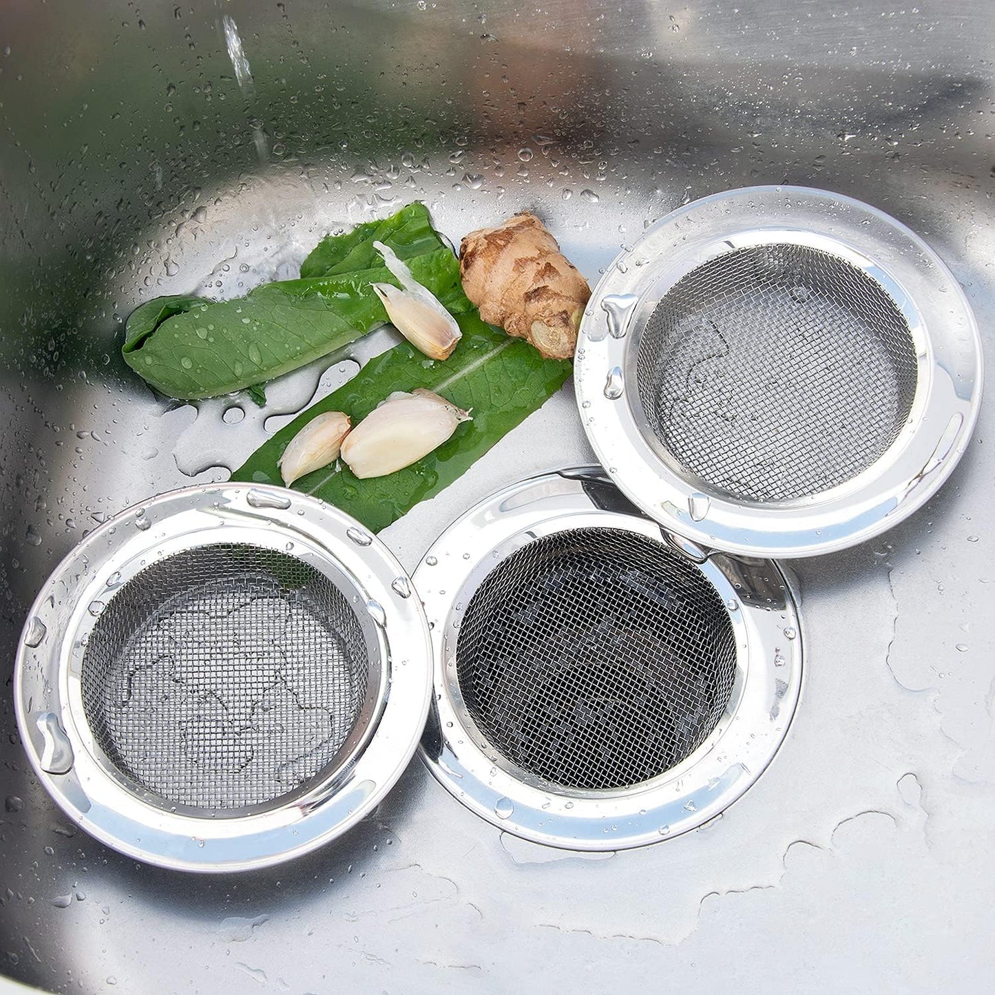 2PCS Kitchen Sink Strainer-Stainless Steel Mesh Drain Strainer,Large Wide Rim 4.5" Diameter