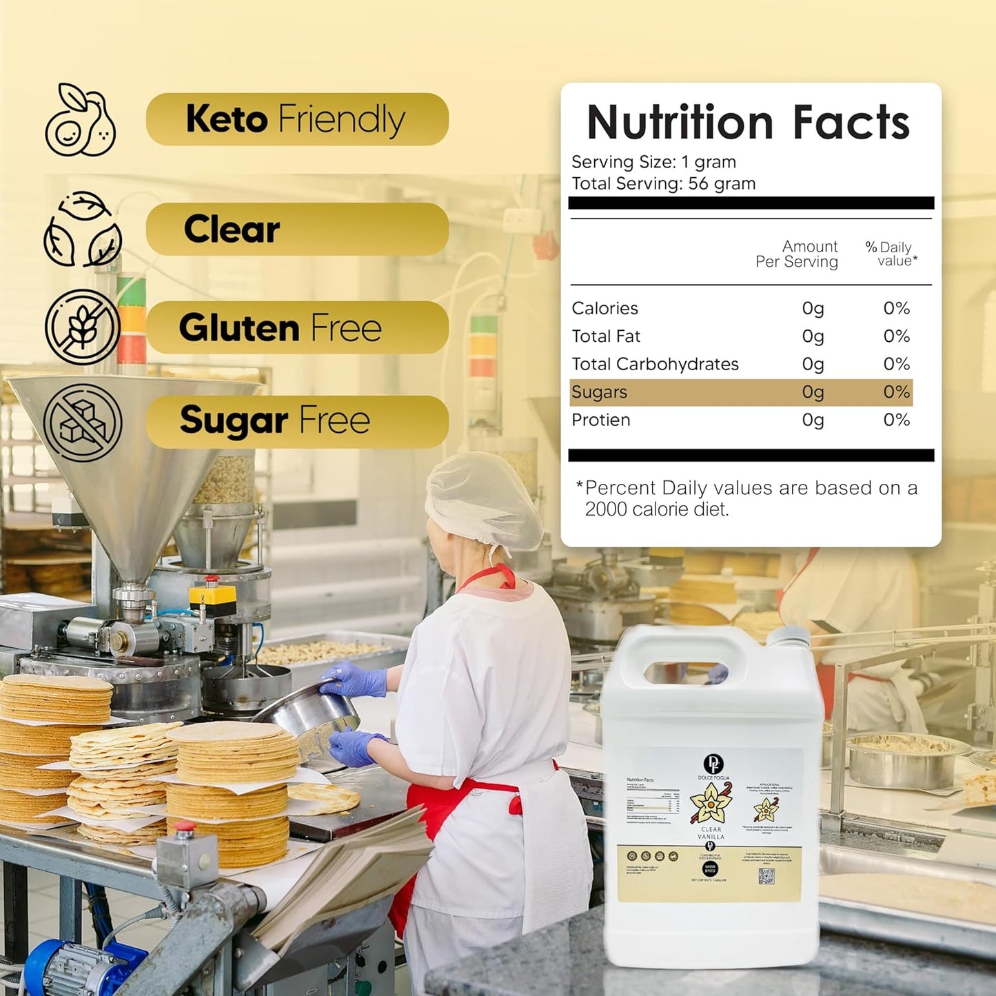 Dolce Flav Clear Double Strength Imitation Vanilla Extract - 1 Gallon - Gluten-Free, Keto-Friendly & Sugar-Free Vanilla Flavoring with Natural and Artificial Vanilla Flavor