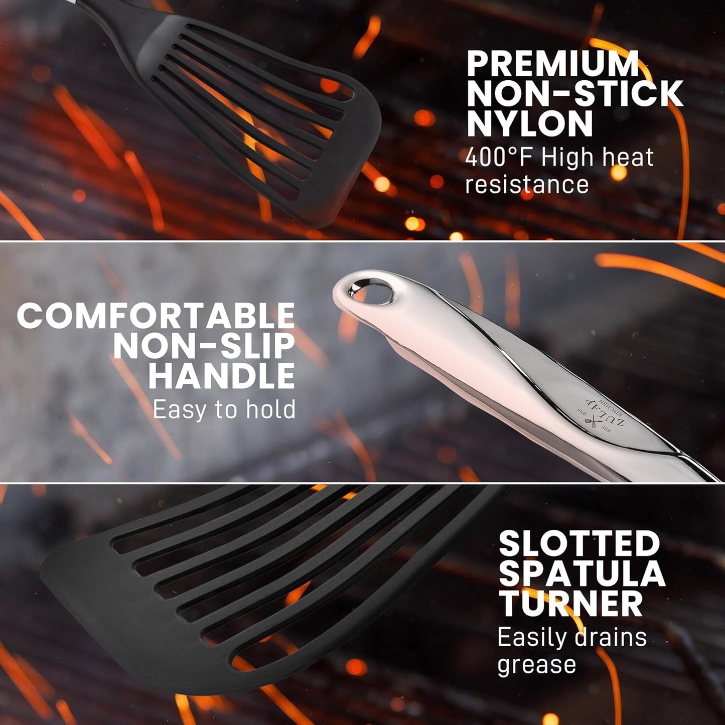 Zulay Kitchen Premium Fish Spatula Stainless Steel - Slotted, Non-Stick & Easy to Clean Fish Turner with Ergonomic Handle - Perfect for Cooking & Dishwasher Safe 12.8"