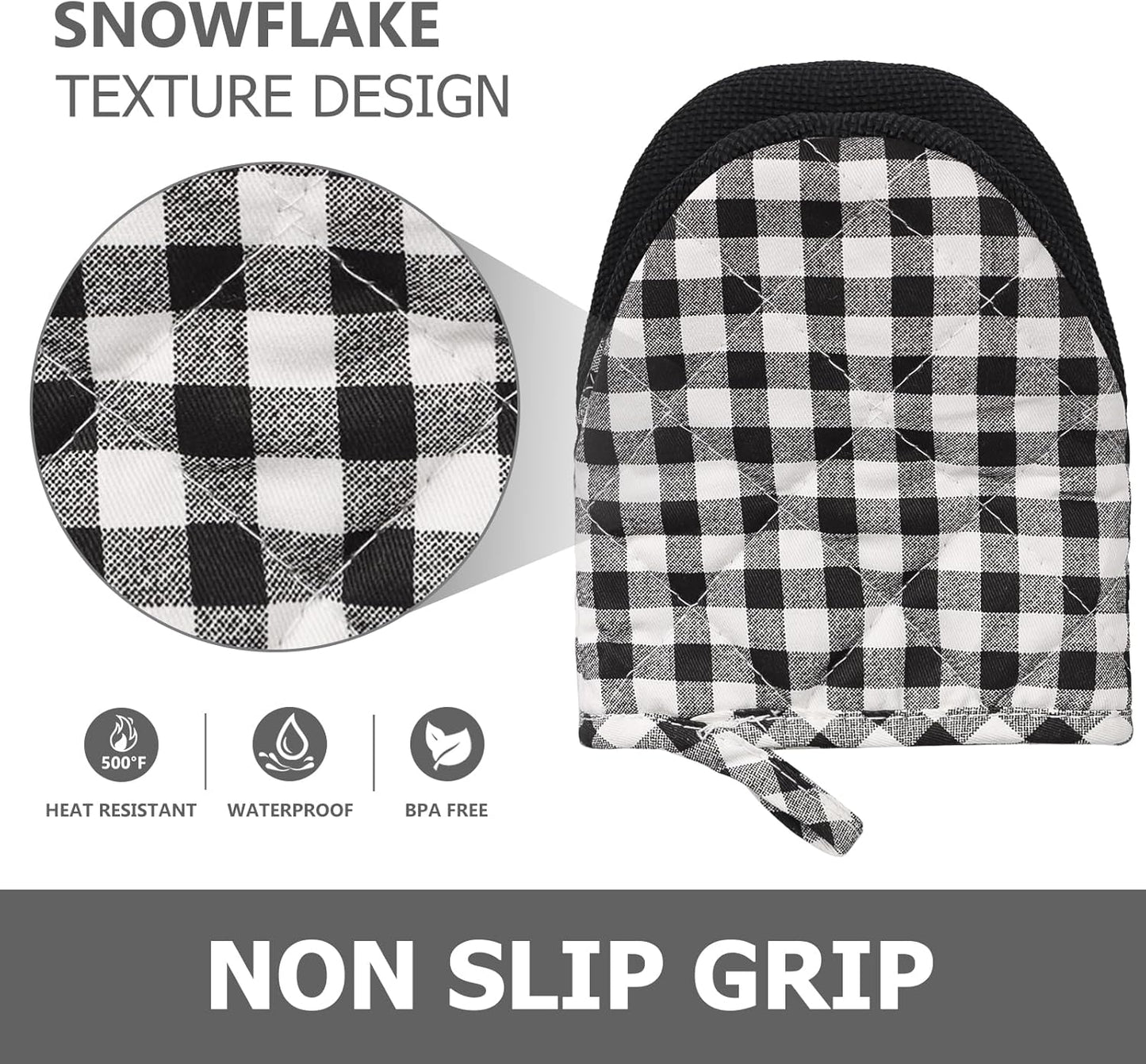 Qulable 1 Pair Short Oven Mitts - Silicone Kitchen Oven Gloves High Heat Resistant 500℉, Mini Oven Mits with Non-Slip Grip Surfaces and Hanging Loop for BBQ, Baking, Cooking and Grilling