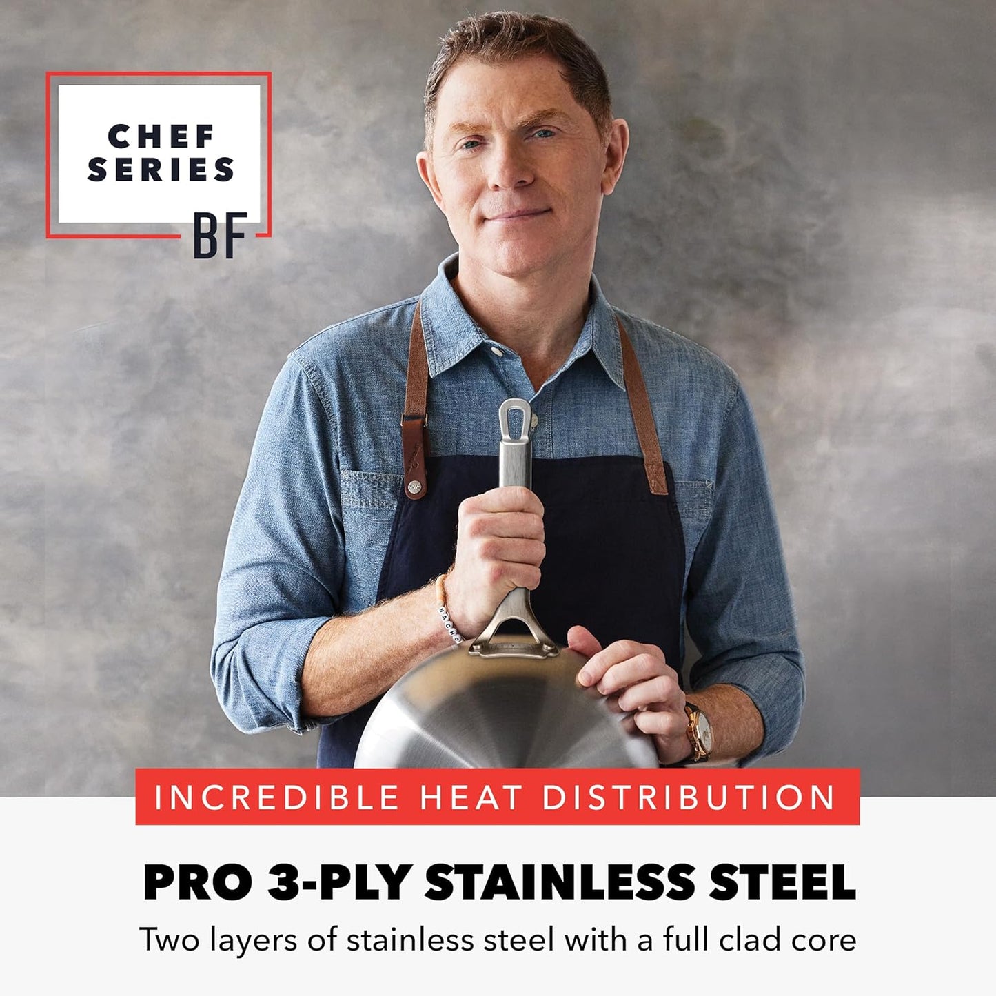 GreenPan x Bobby Flay Stainless Steel 12 Piece Cookware Pots & Pans Set, Professional Grade Tri-Ply, Multiclad, PFAS-Free Ceramic Nonstick, Induction Suitable, Dishwasher & Oven Safe,Stay Cool Handles