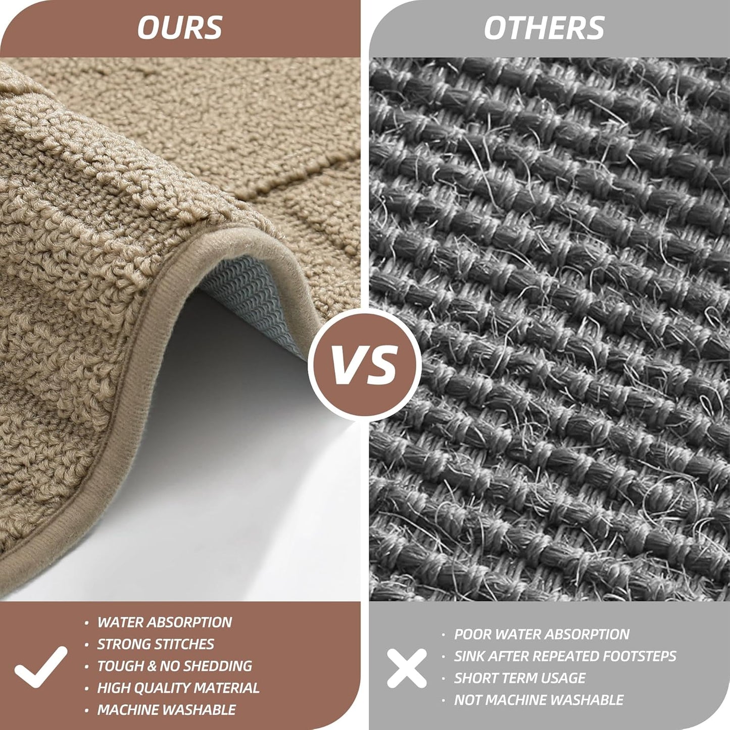 BEQHAUSE Kitchen-Rugs-and-Mats,Anti-Slip Kitchen Rugs,Machine Washable Kitchen Mats for Floor Taupe Comfortable Kitchen Mat Set of 2 with TPR Backing 24x35inch/24x60inch