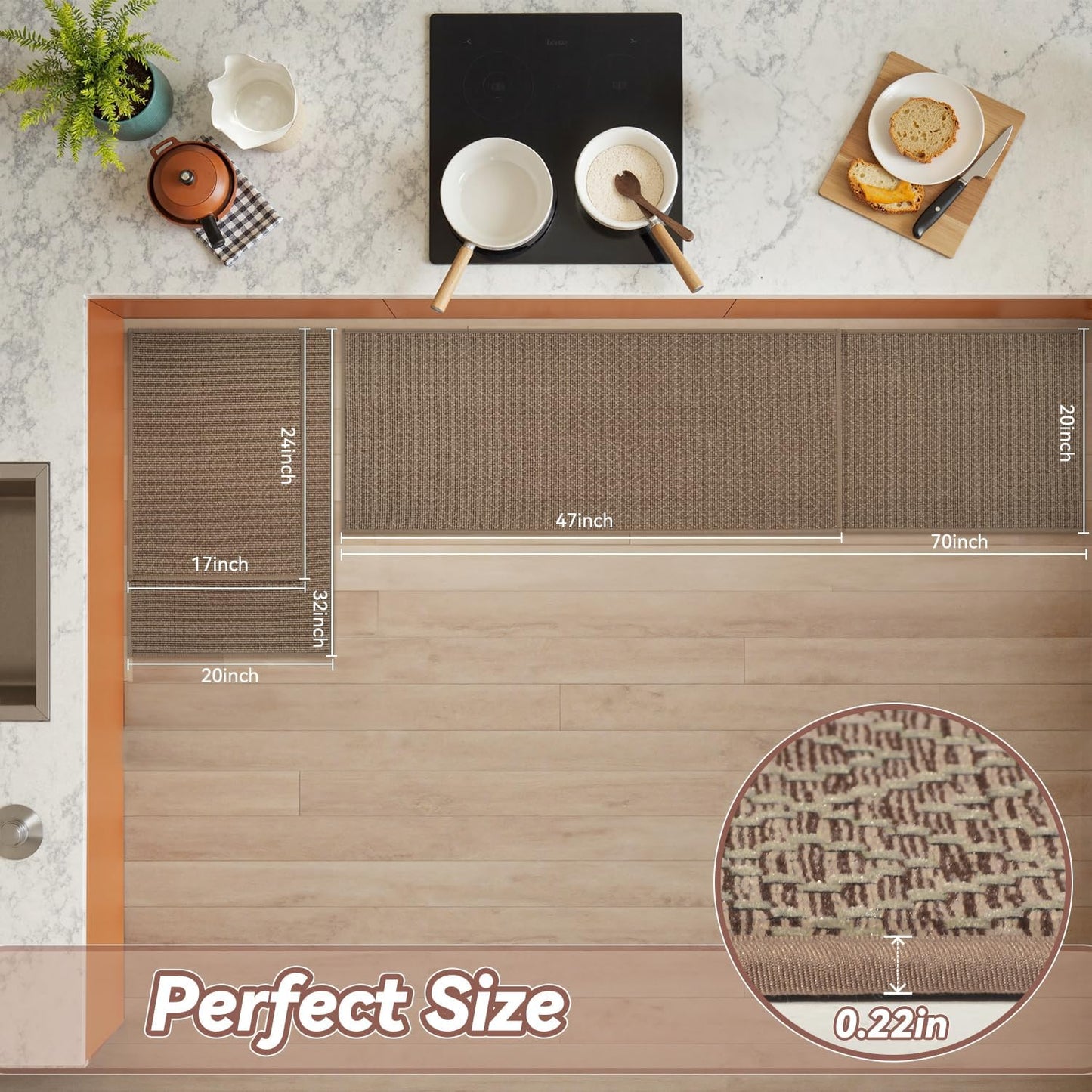 PADOOR Kitchen Floor Mat, Rubber Backed Kitchen Rugs Non Slip Washable, Super Absorbent Kitchen Mats for Floor Front of Sink, 20"x32" Brown