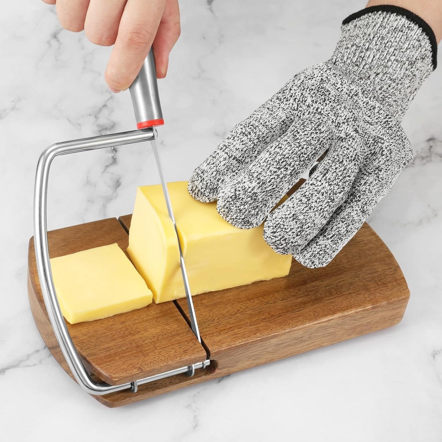 Multipurpose Cheese Slicer Cutter, Acacia Wood Cheese Slicers Board with Blade for Block Cheese, Effortless Slicing, Guillotine Sausage Ham Biltong Jerky Slicer