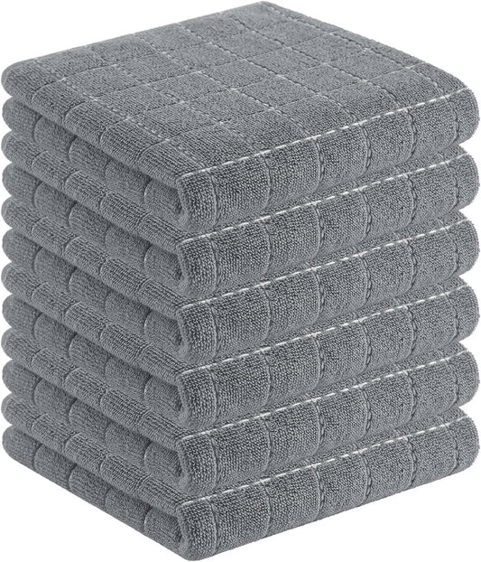 Homaxy 100% Cotton Terry Kitchen Towels(Grey, 13 x 28 inches), Checkered Designed, Soft and Super Absorbent Dish Towels, 6 Pack