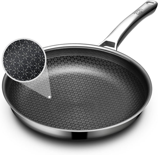 Non Stick Frying Pans 12 inch, Hybrid Frying Pans Nonstick,non stick Stainless Steel Skillets, Dishwasher and Oven-Safe Chef Pan, Induction Compatible Cooking Pan, PFOA Free Cookware