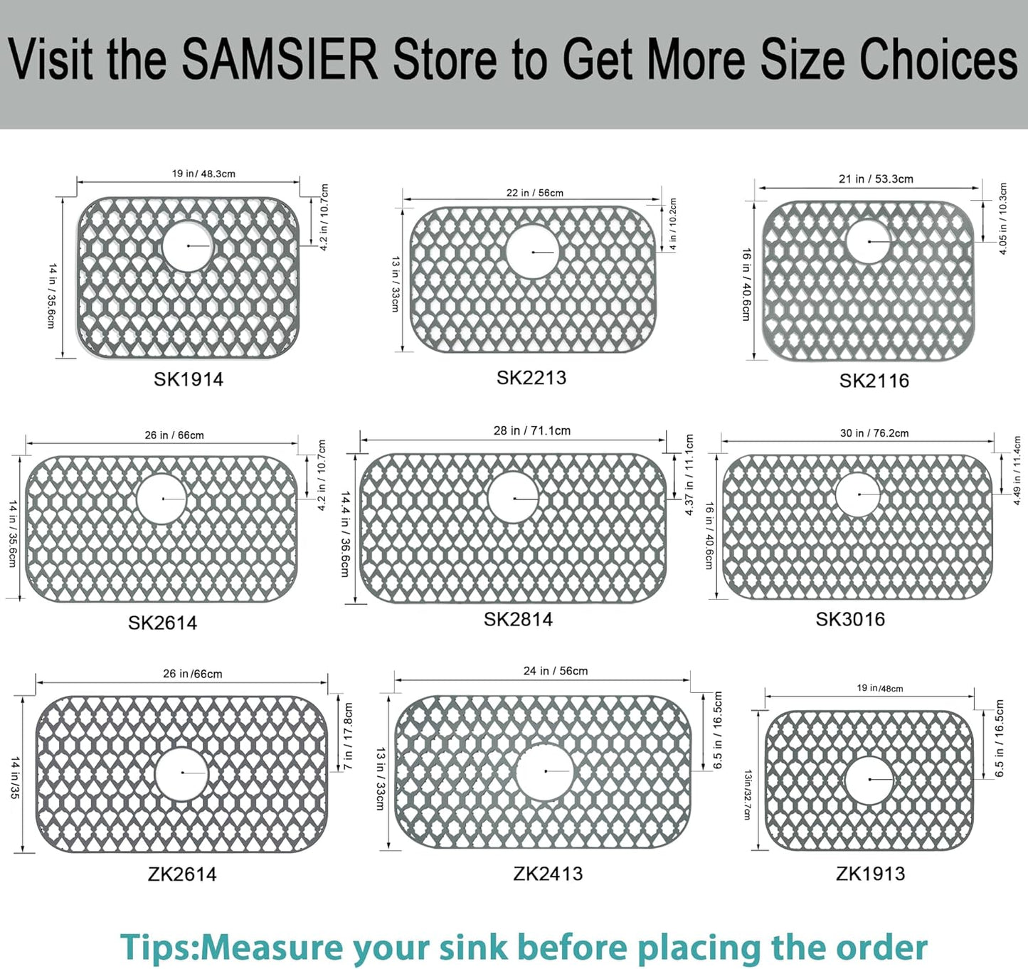 Sink Protectors for Kitchen Sink 19x14 & 21x16 & 26x14 & 28x14.4 & 30x16, Large Silicone Sink Mats Grid for Bottom of Farmhouse Stainless Steel Sink (30”x16”, Rear Drain)