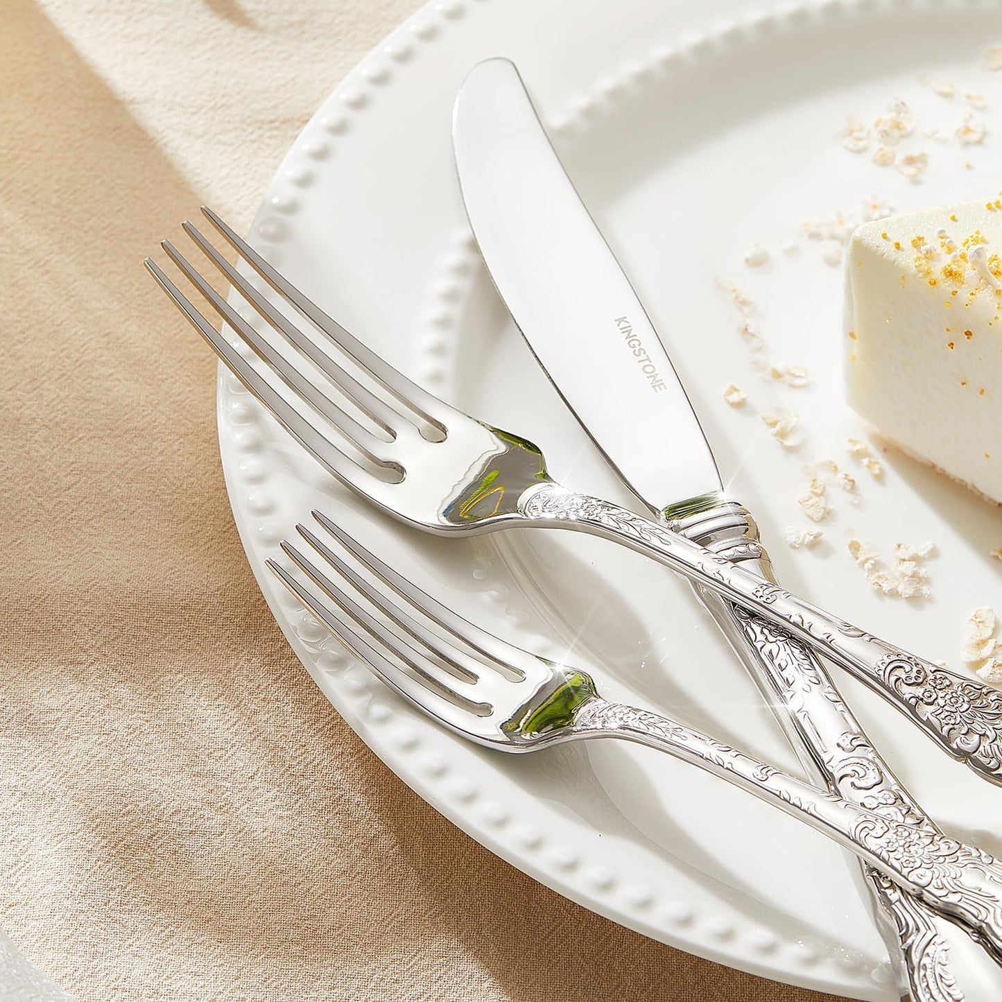 KINGSTONE Vintage Carved Silverware Set, 10-Piece 18/10 Stainless Steel Flatware Cutlery Set with Retro Royal Thick Handle, Tableware Utensils for Home, Restaurant, party, Wedding, Dishwasher Safe