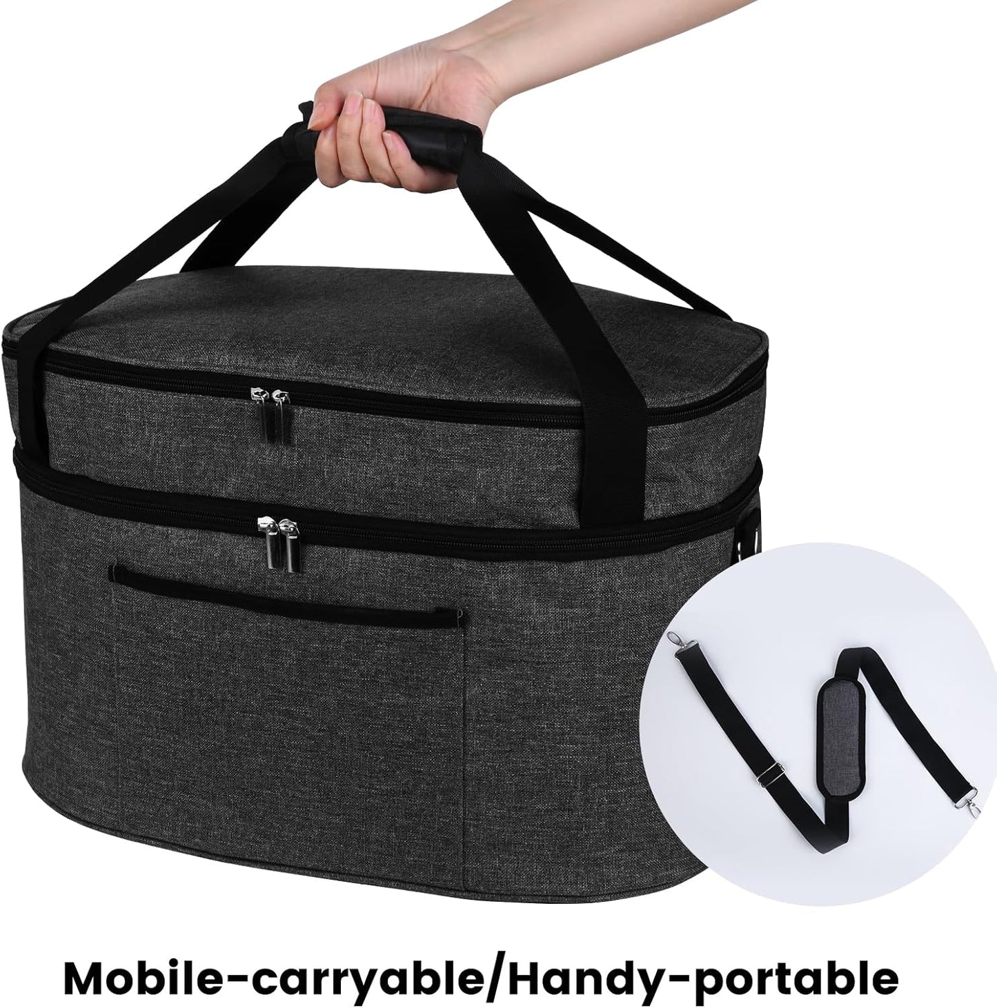 musbus 2 Layer Slow cooker bag for Crock-Pot 6-8 quart, Travel reunionc outdoor, Easy to transport Insulation water proof easy cleaning to carry, Family Gathering Potluck, Gift for Women - Black