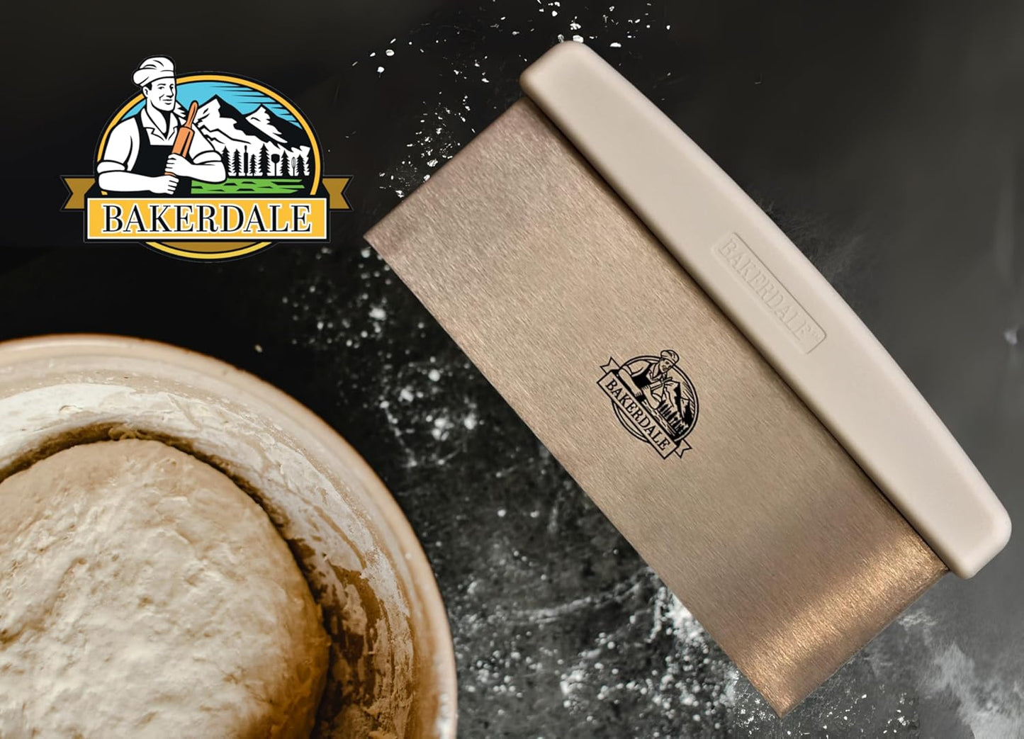 Bakerdale Large Bench/Dough/Cake Scraper, Icing Smoother Spreader, 10-inch Long Stainless Steel Blade, with white Polypropylene Handle