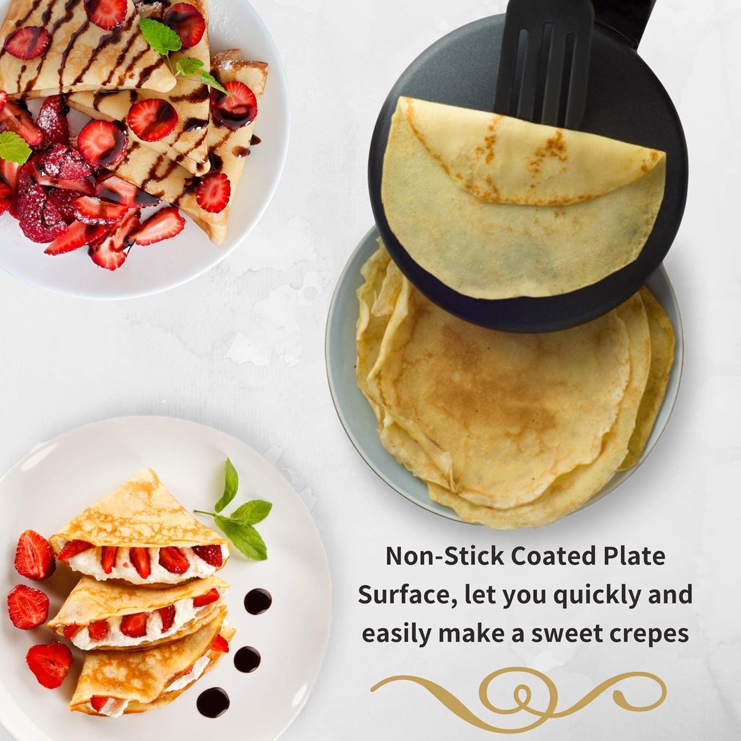 Moss & Stone Electric Crepe Maker – 8” Portable Crepe Pan Nonstick with Dipping Plate, Auto Shut-Off, On/Off Switch, Even Heating & One Automatic Temperature Control – Compact Crepe Maker